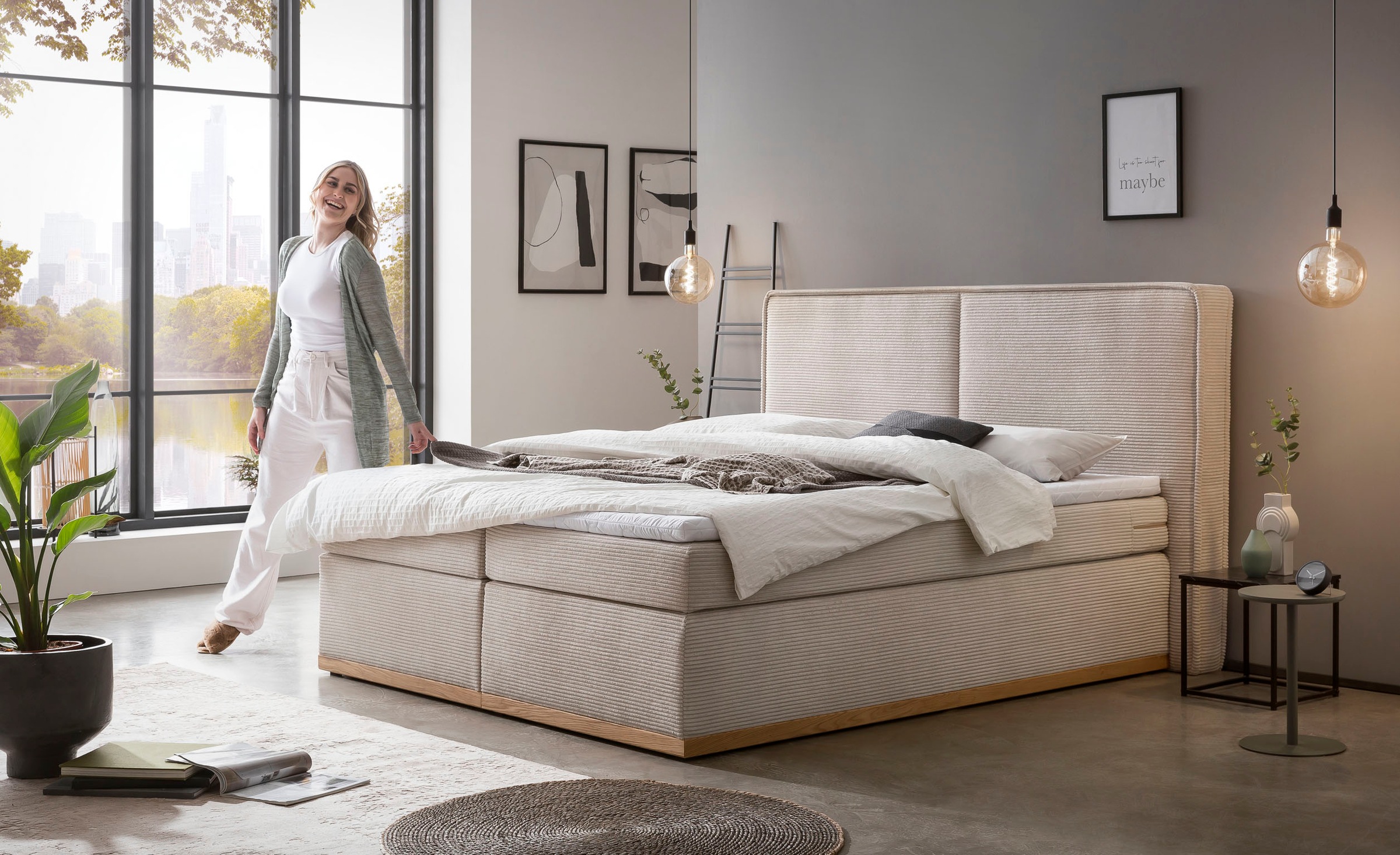 Home affaire Boxspringbett »SHERWOOD Cord Hotelbett, Polsterbett Premiumbett Boxbett«, (Bestseller Otto´s Choice Luxusbett in 4 Breiten), Hochwertiger Cord,weiche Velours-Struktur, mit premium Topper