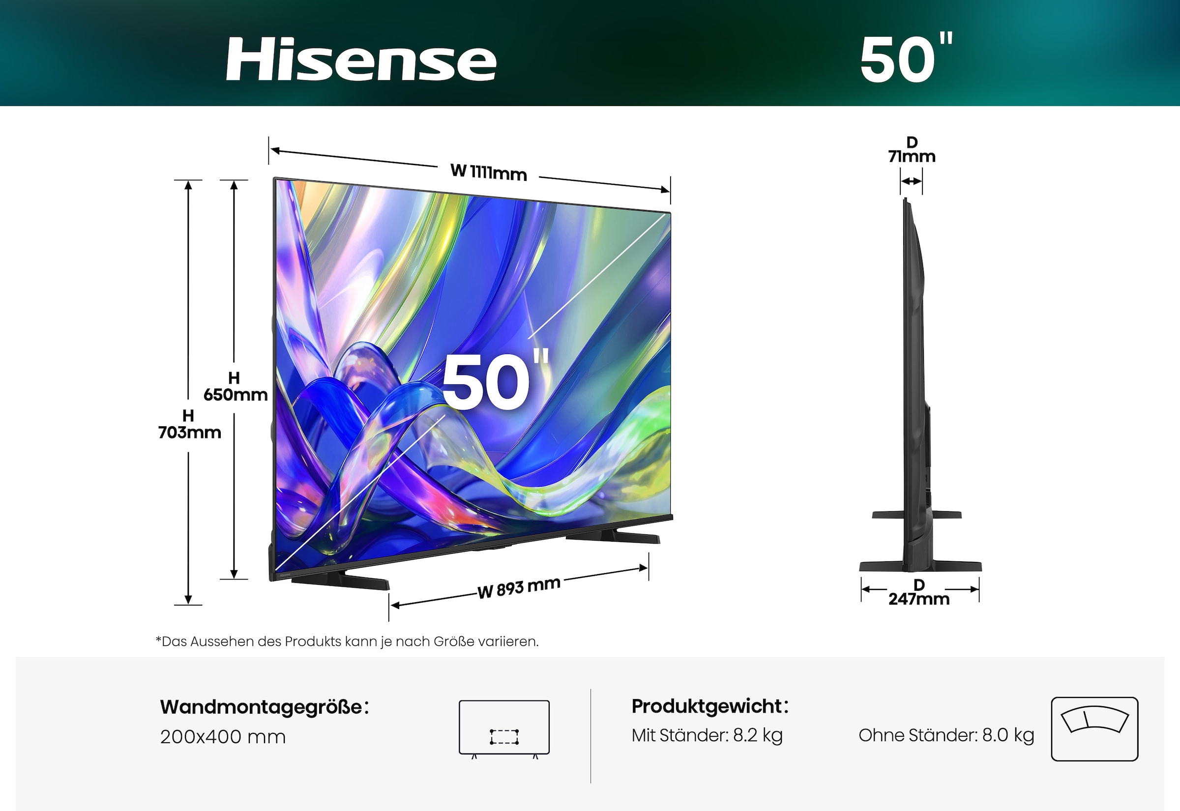 Hisense QLED-Fernseher »50E7S« 126 cm/50 ″ Smart-TV