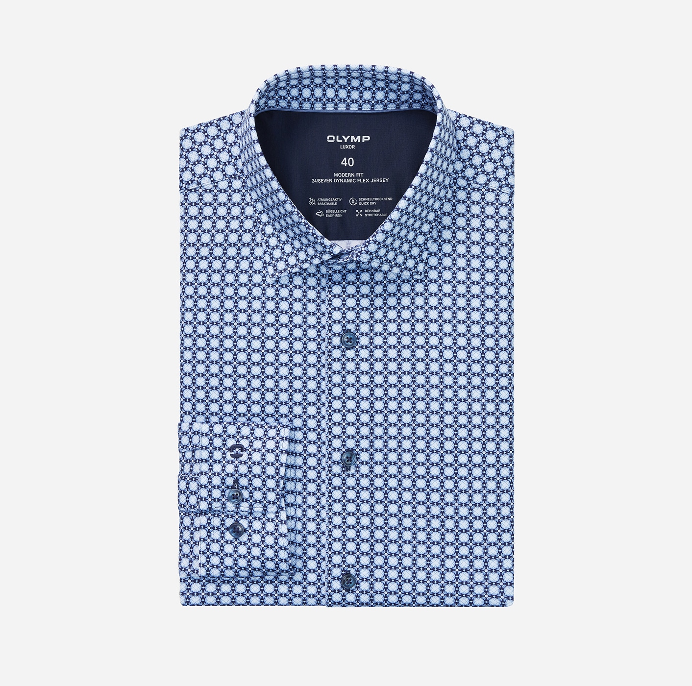 OLYMP Langarmhemd »24/7 - Luxor modern fit«, atmungsaktiv, modern fit, New-Kentkragen, Flex Jersey