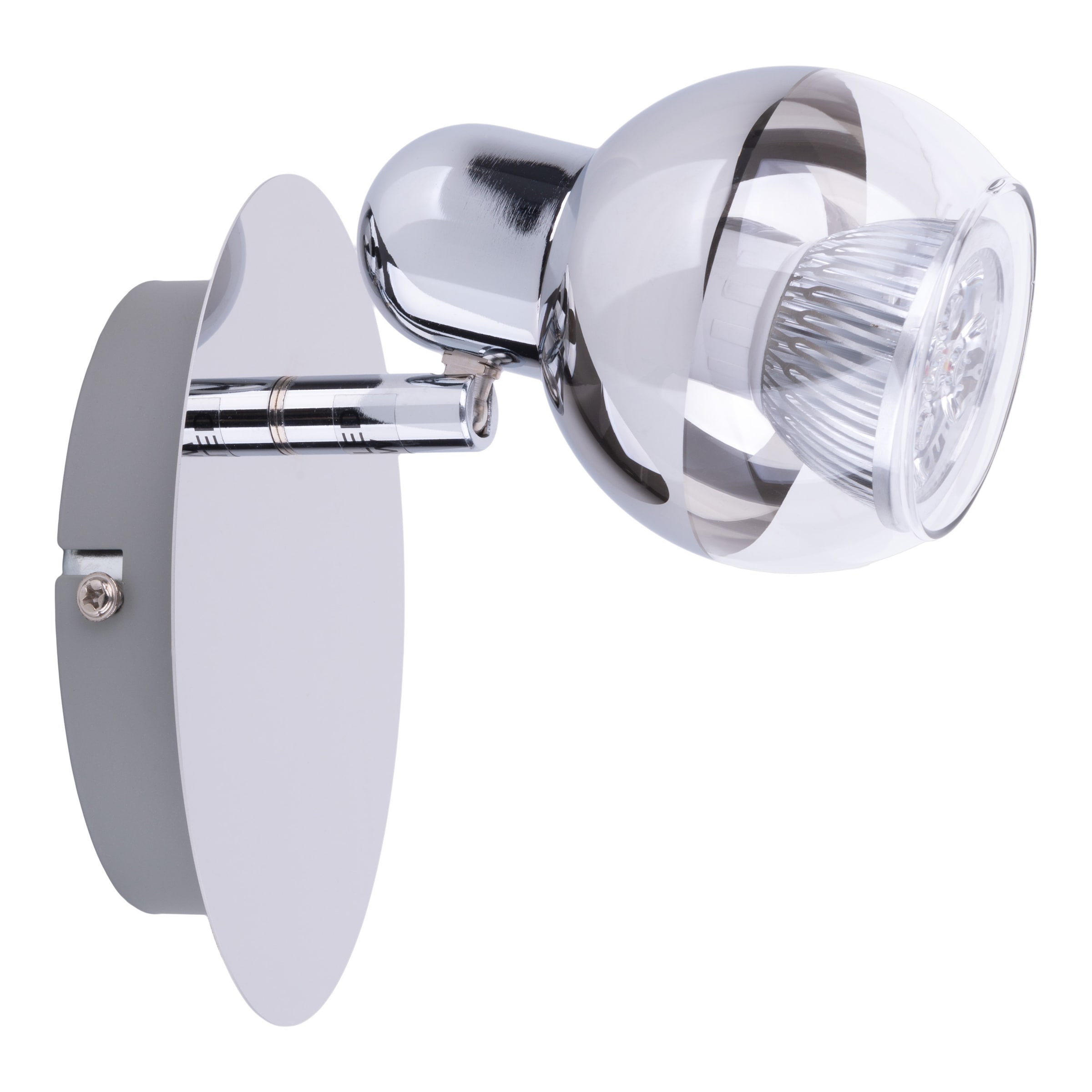 näve Wandstrahler »Boccia«, 1 flammig, Leuchtmittel GU10 | LED wechselbar, 1flg. incl. LED GU10 6W, chrom, Glasschirm, verstellbarer Spot, D:14cm