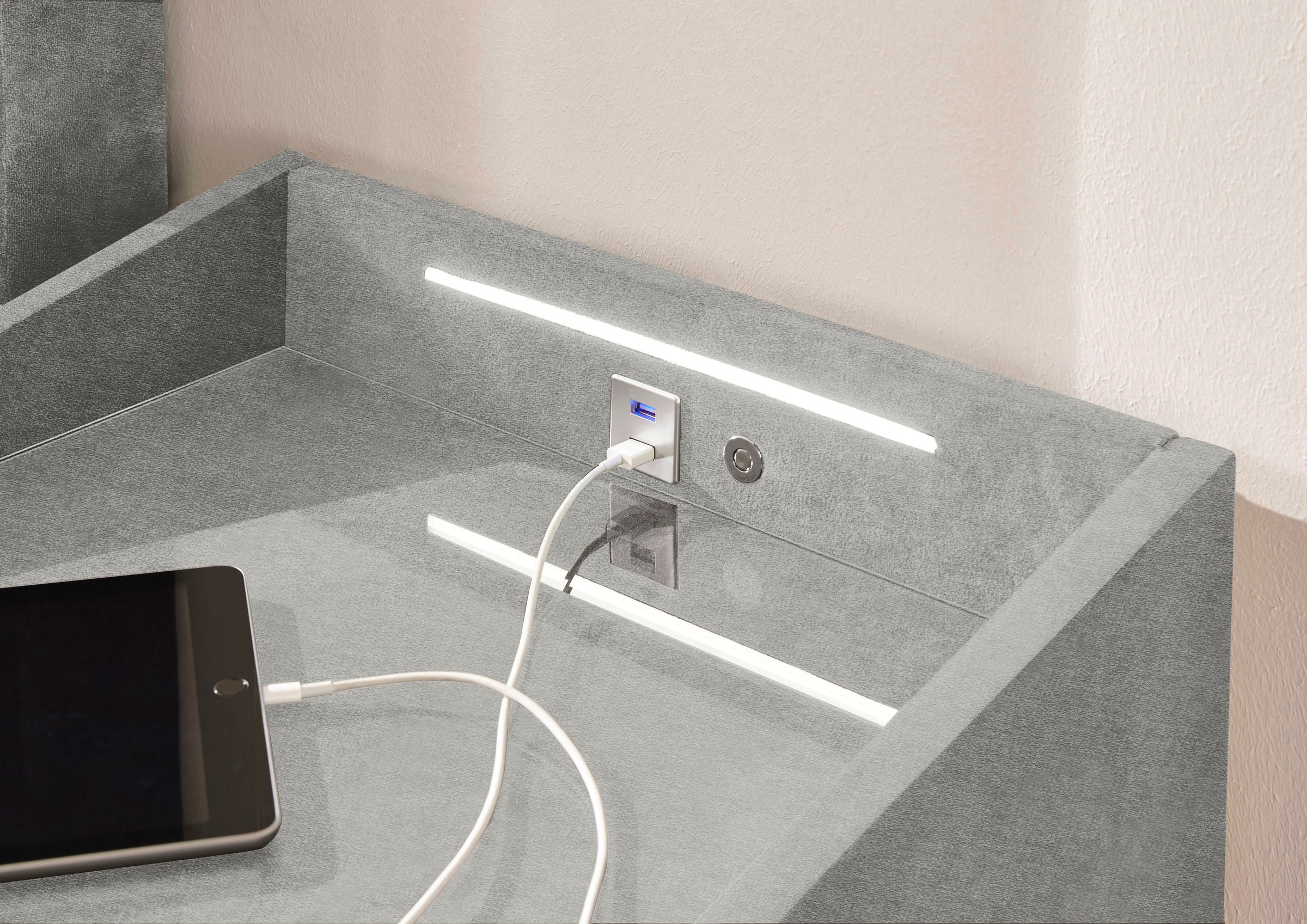 ED EXCITING DESIGN Nachtkonsole »Moon«, mit LED-Beleuchtung und USB-Anschluss & USB-C-Anschluss