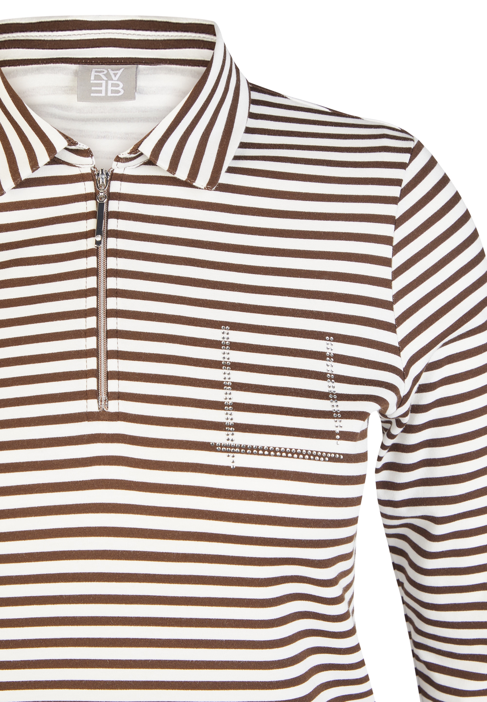 Rabe T-Shirt 3/4-Arm geringelt und mit Hemdkragen und Glitzersteinen