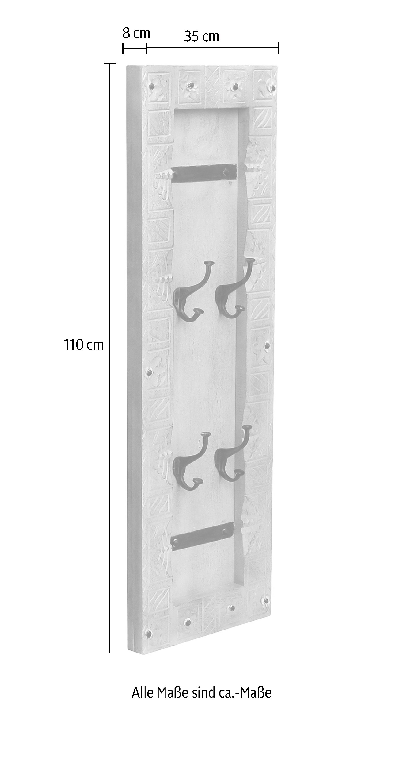 SIT Garderoben-Set, (Set, 4 St., Dielen-Set), Front mit aufwändigen Schnitzereien, Ringgriffe & Beschläge aus Metall