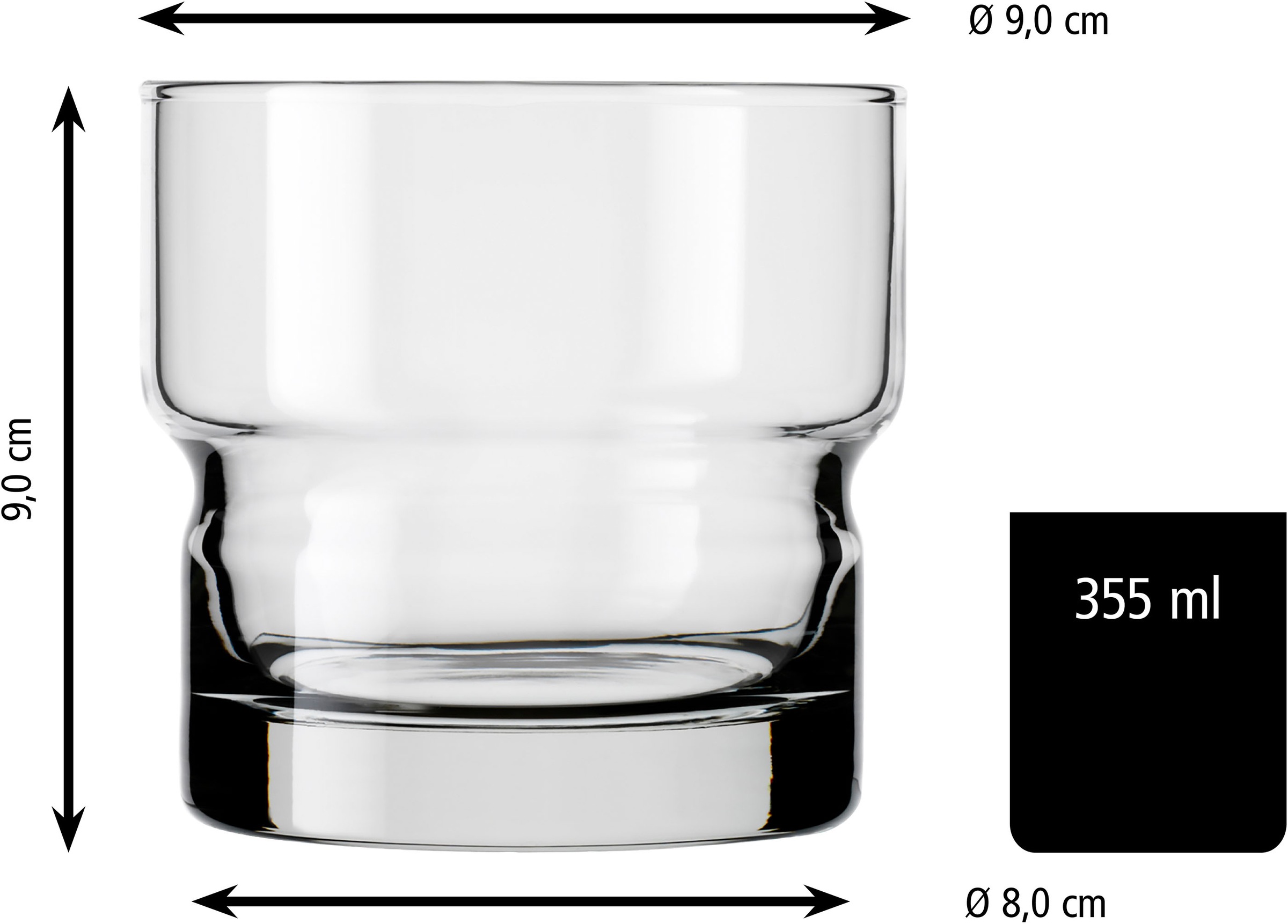 LIBBEY Gläser-Set »D.O.F. Glas -NEWTON- 355 ml, Ø: 9 cm, H: 9 cm, 12er Set«, (Set, 12 tlg.), hochwertig verarbeitet, im modernen Design