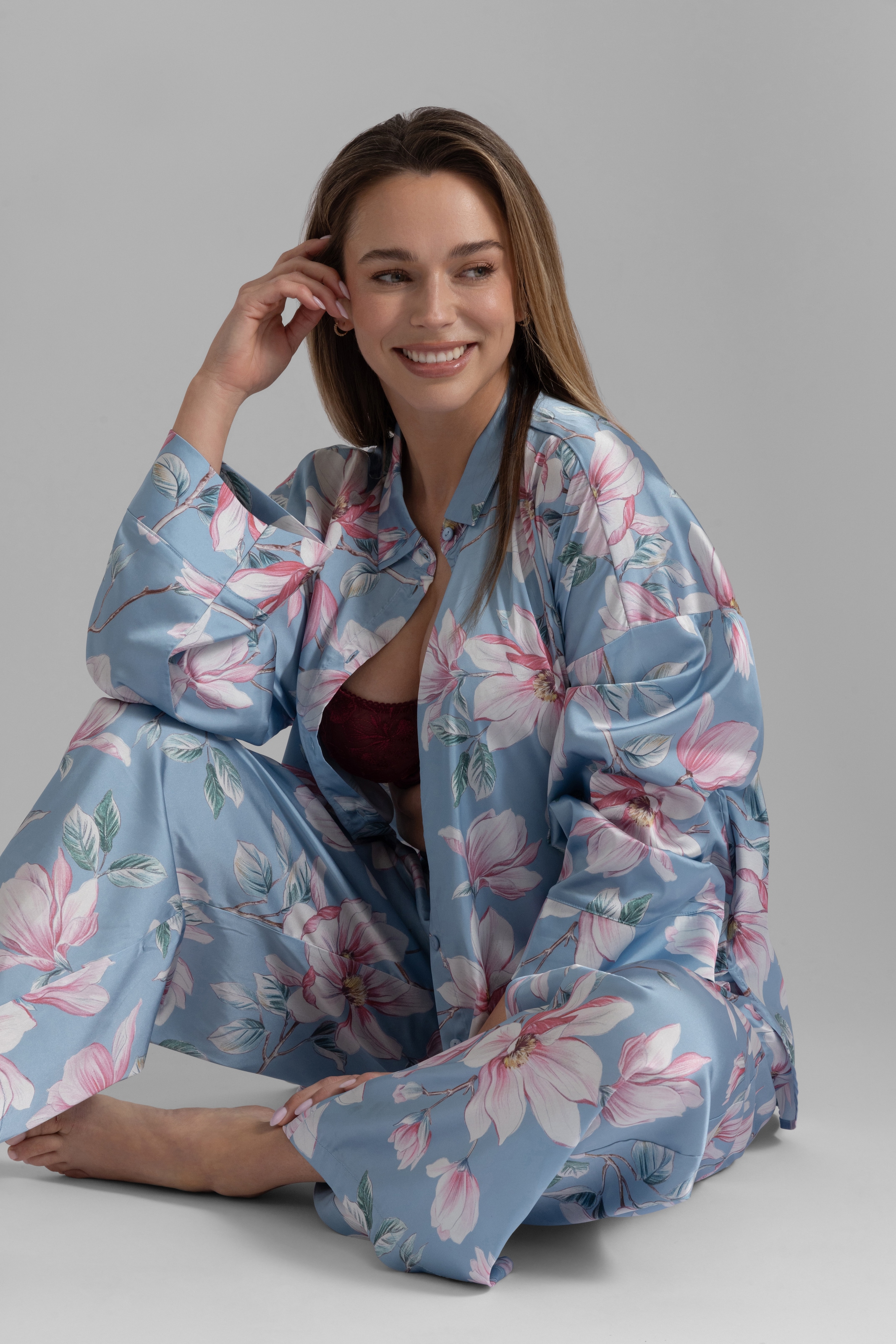 Dorina Pyjamaoberteil »Bella« Blumen-Muster, Knöpfe, weich, bequem