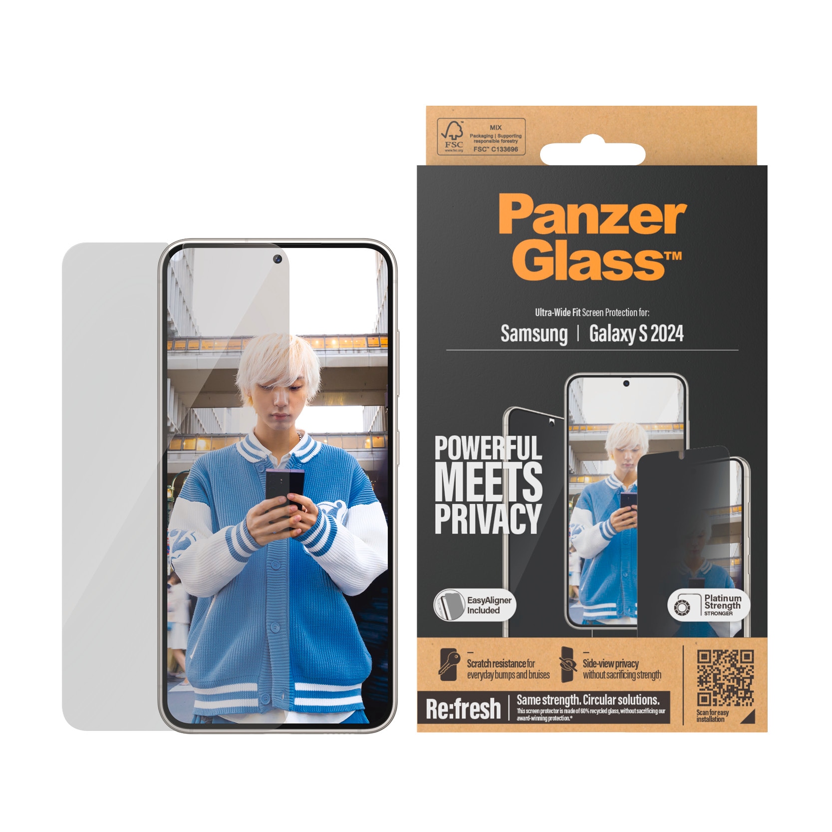 PANZERGLASS Displayschutzglas »Ultra Wide Fit Privacy Screen Protector« für Samsung Galaxy S24 Displayschutzfolie, stoßfest, kratzbeständig...