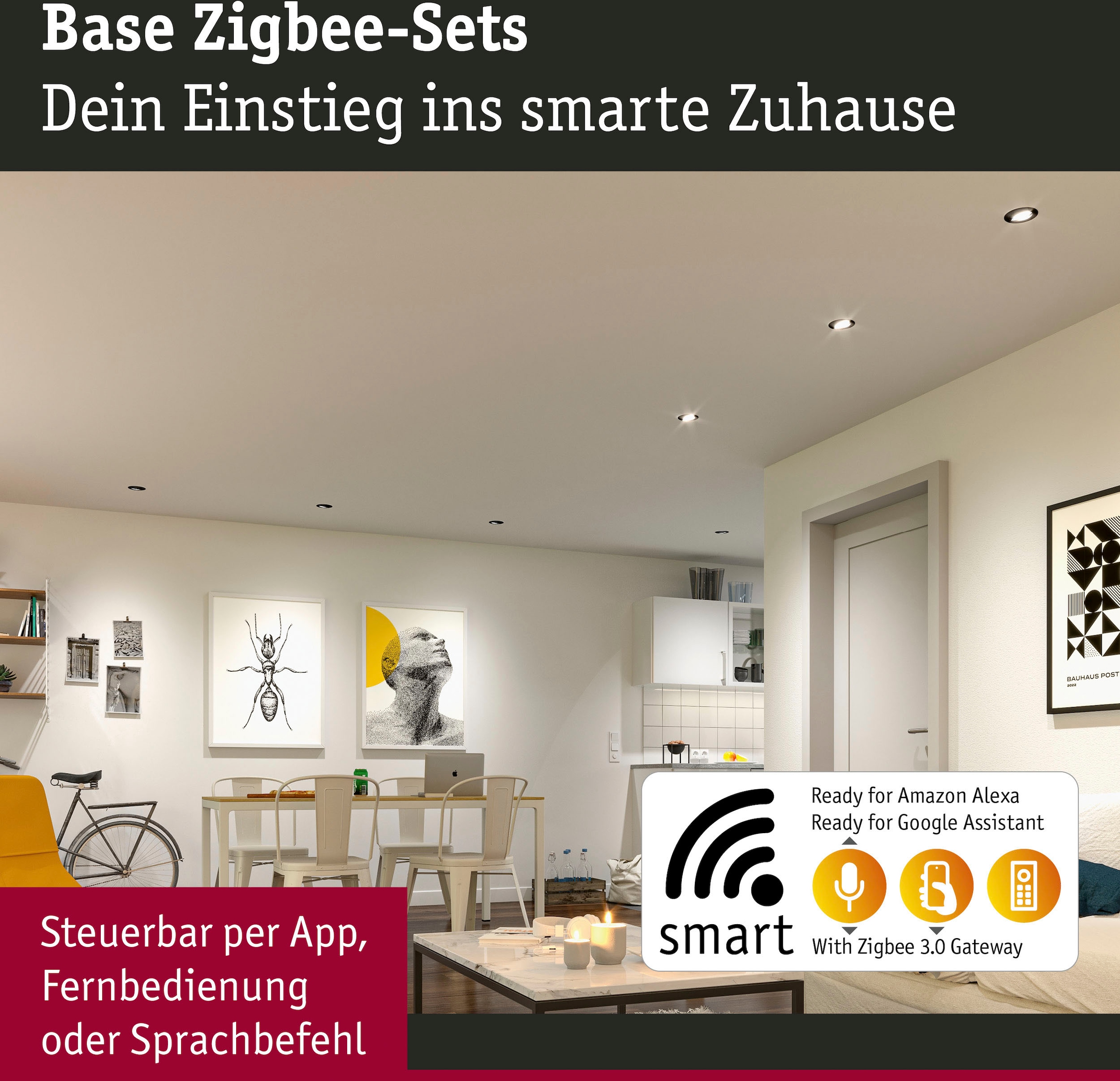 Paulmann LED Einbauleuchte »Base 3x430lm 230V«, 3 flammig, Zigbee Basisset