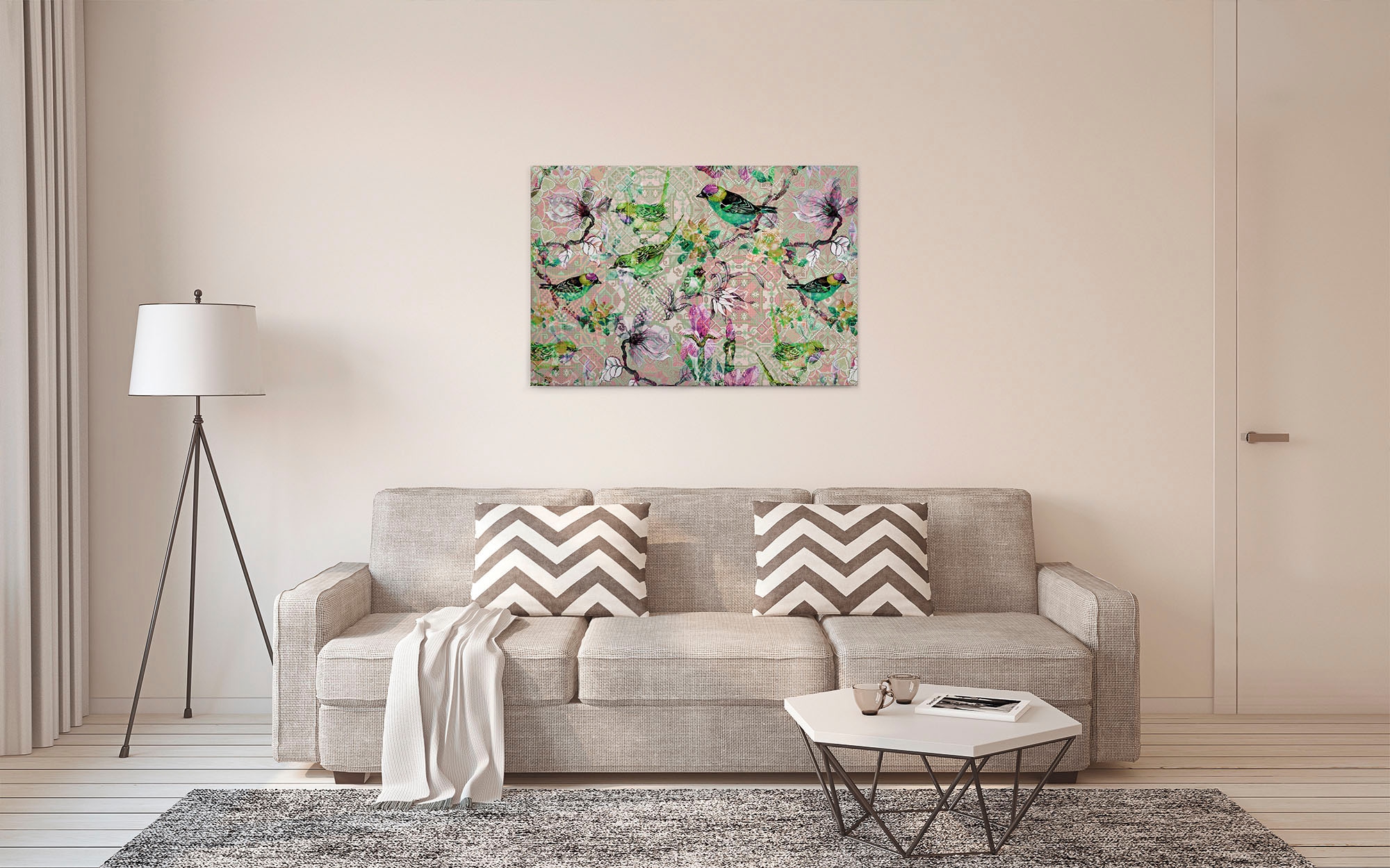 A.S. Création Leinwandbild »mosaic birds«, Kunst-Vögel-Kinder, (1 St.), Mosaik Keilrahmen Floral Blumen Vögel Leinwand-Bild Wohnzimmer modern