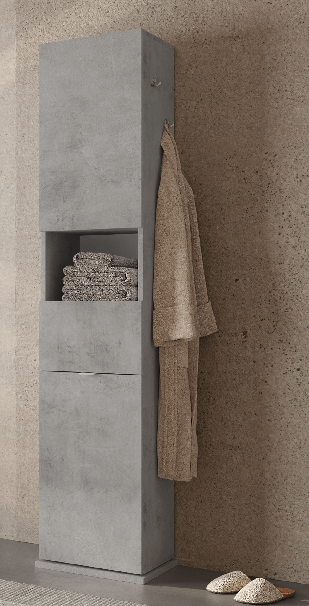 welltime Hochschrank »Hamburg Höhe 185 cm, Breite 35/37 cm, Badschrank drehbar, 2 Türen,«, 1 Schubkasten, 1 offenes Fach, mit Spiegel, Metallhaken, Metallgriff