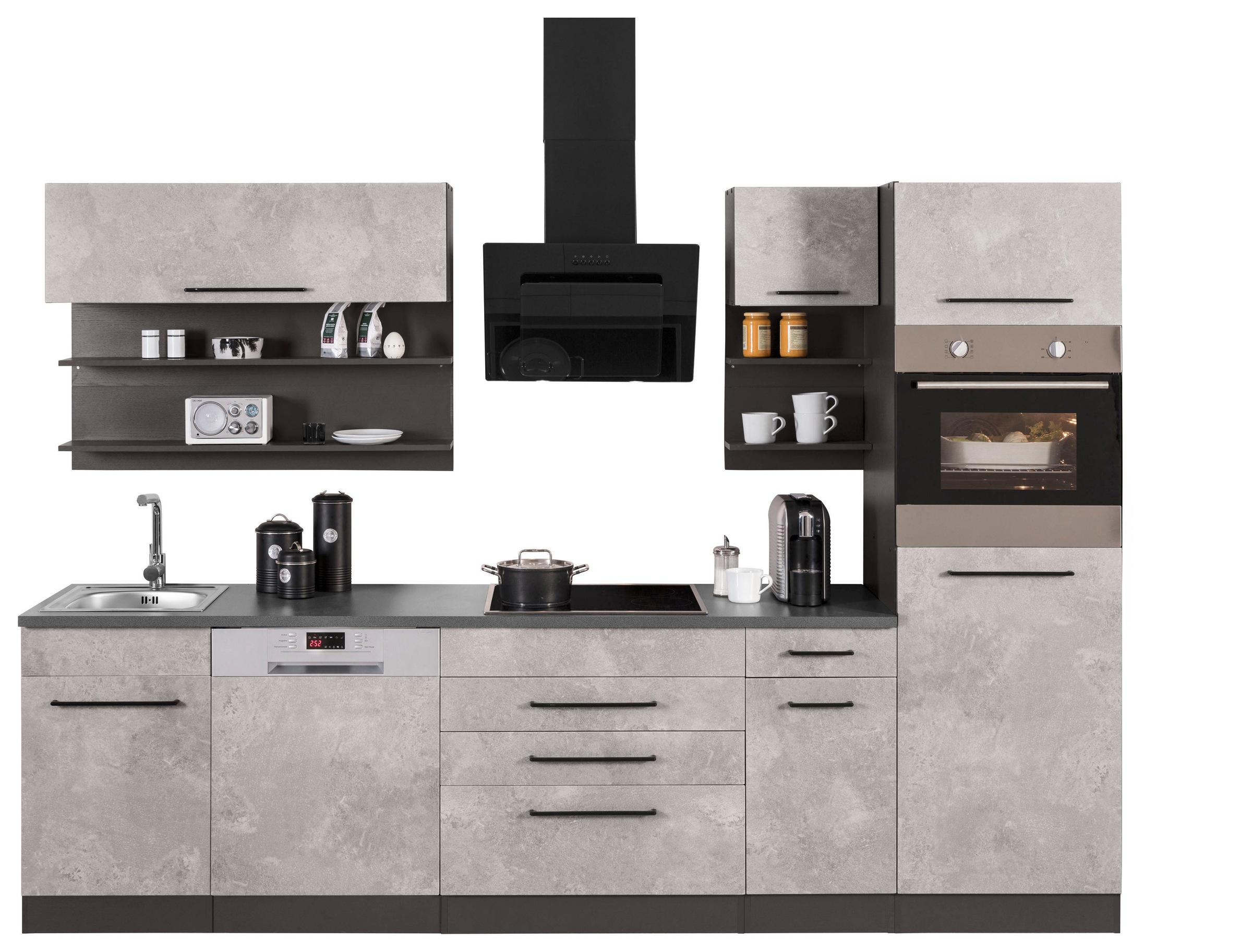 KOCHSTATION Küchenzeile »KS-Tulsa«, ohne E-Geräte, Breite 290 cm, schwarze Metallgriffe, MDF Fronten
