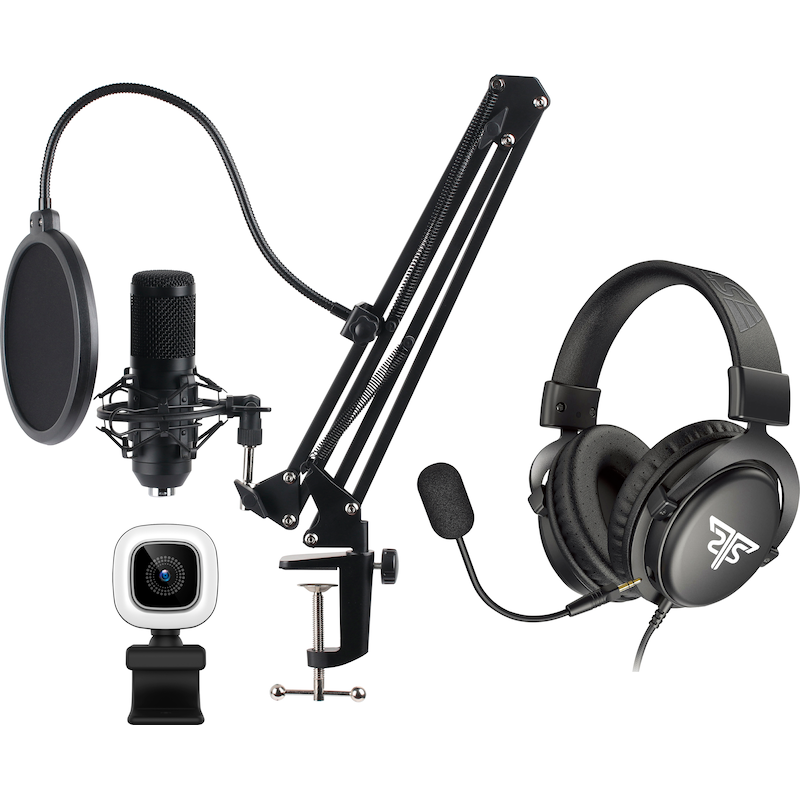 HYRICAN Eingabegeräte-Set »Striker Streamer Start-up Collection Gold ST-SM50/ST-GH823/ST-CAM554« schwarz Webcam mit integrierten Ringlicht