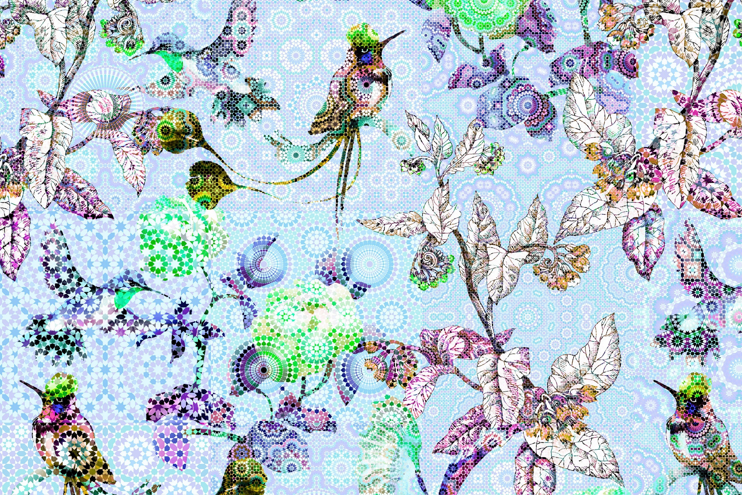 A.S. Création Leinwandbild »exotic mosaic« Kunst | Vögel 1 Stk. tlg. Mosaik Keilrahmen Floral Blumen Vögel Leinwand-Bild Wohnzimmer modern