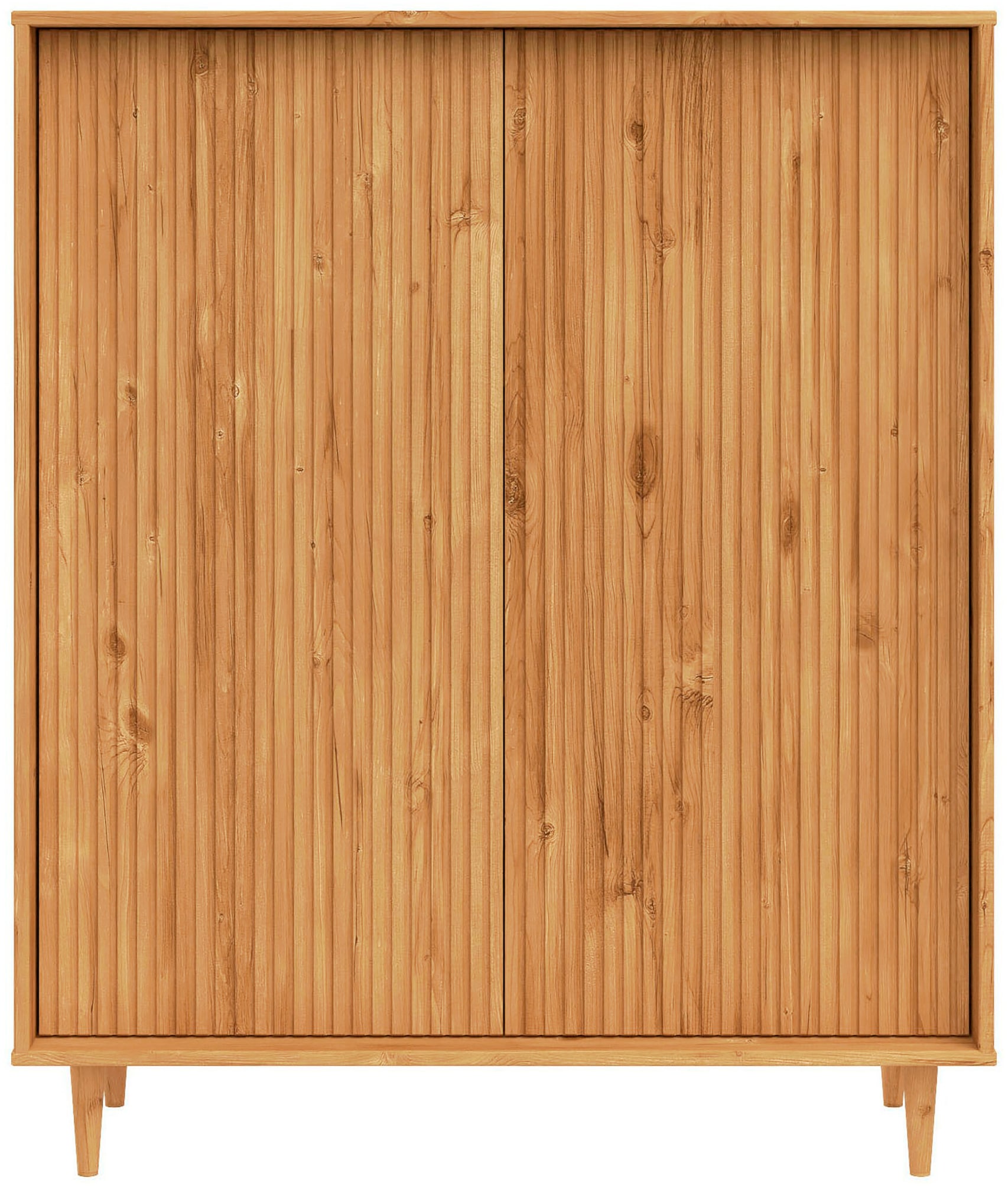 OTTO home Highboard »Malmedy Midischrank mit einer Lamellenoptik und Push to Open Funktion« massives Kiefernholz, Push-to-open Funktion, verstellbare Einlegeböden