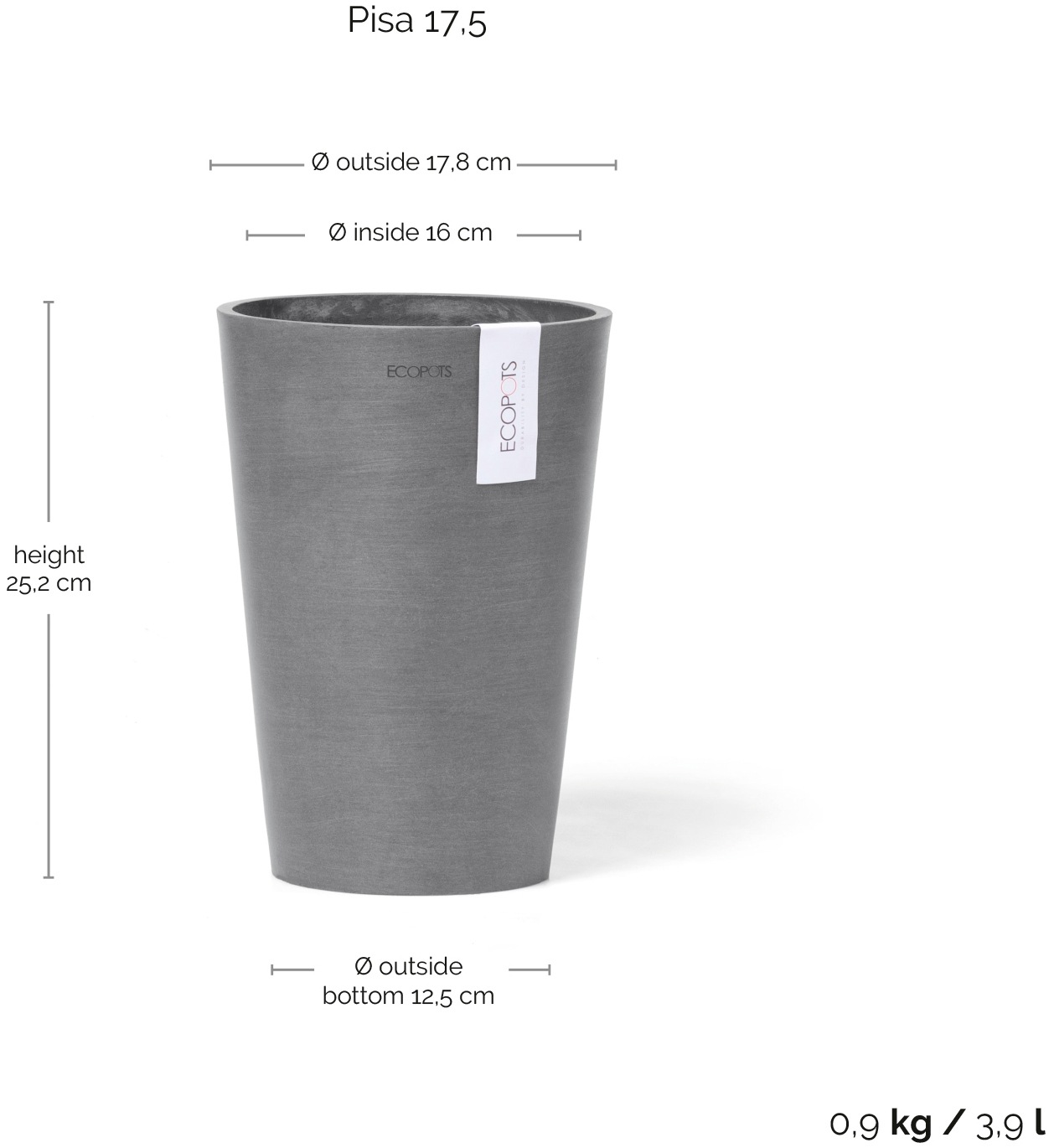 ECOPOTS Blumentopf »Pisa 17,5 Grau«, für den Innenbereich
