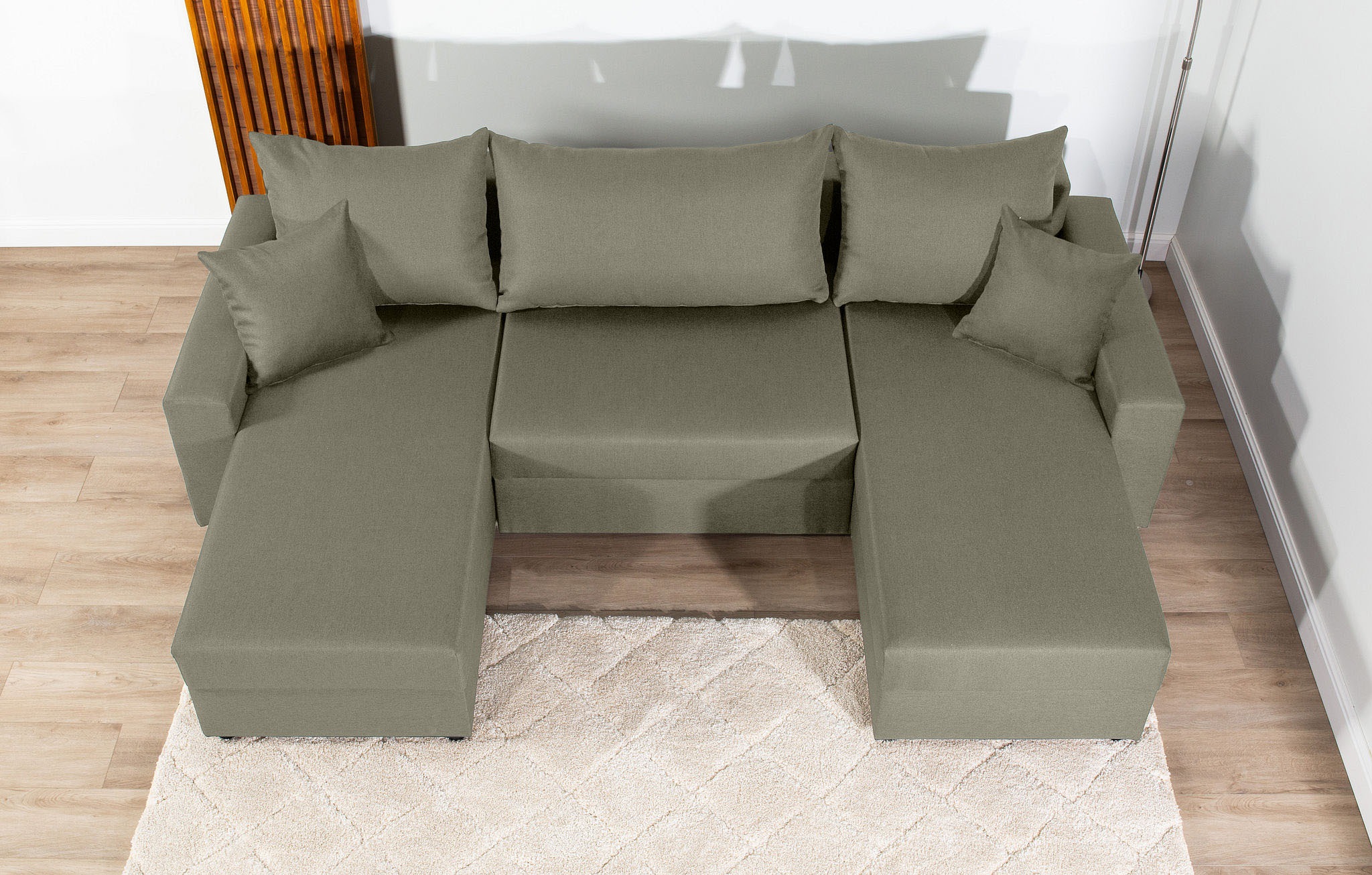 COLLECTION AB Wohnlandschaft »Pico U-Form, Breite 252, mit Schlaffunktion, Bettkasten & Zierkissen«, Liegefläche 117x220 cm