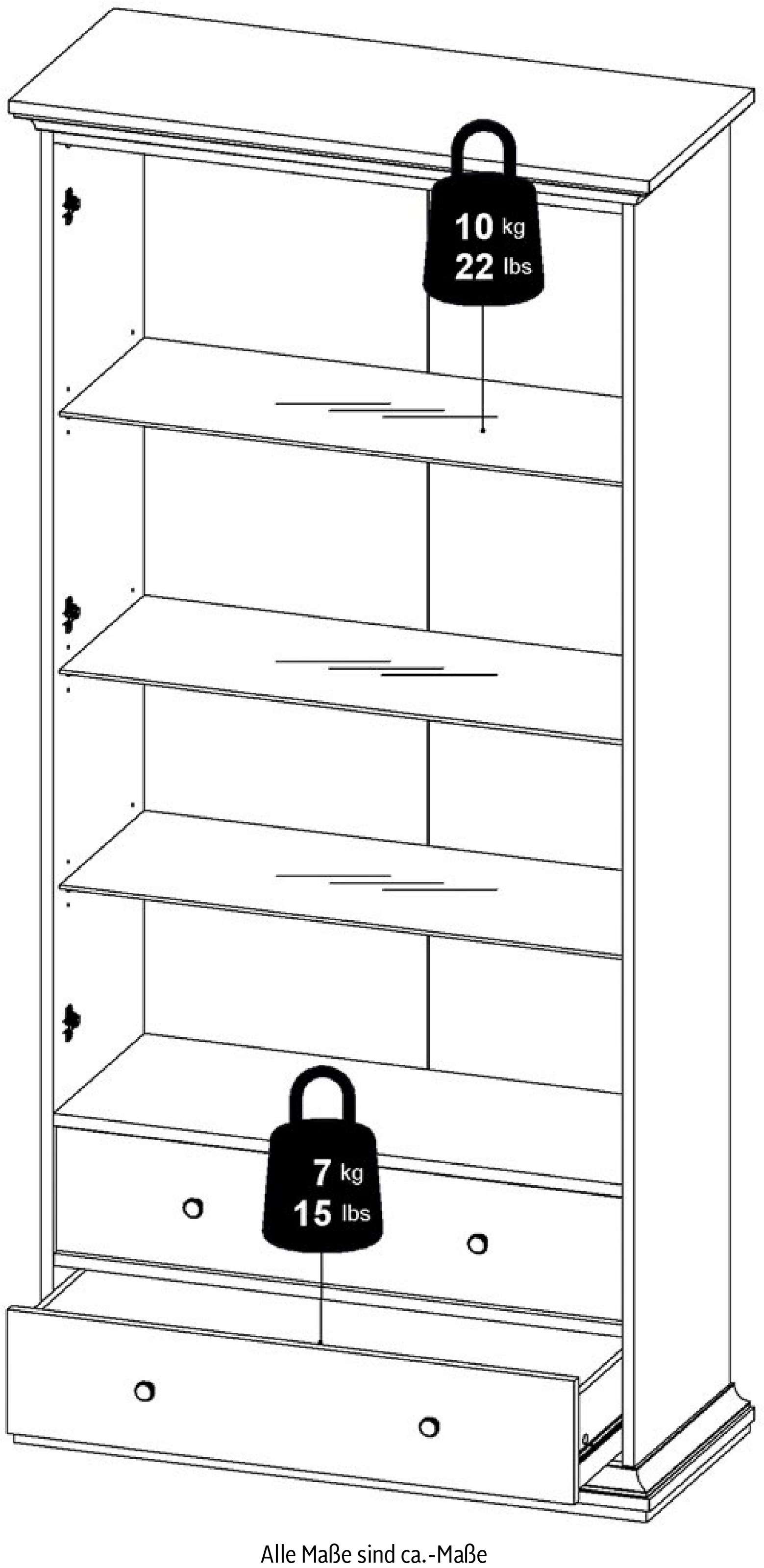 Home affaire Vitrine »Paris Glasvitrine Vitrinenschrank Ausstellung Sammelvitrine«, mit 2 Glastüren und 2 Schubladen, Breite, 96 cm, Höhe 200 cm