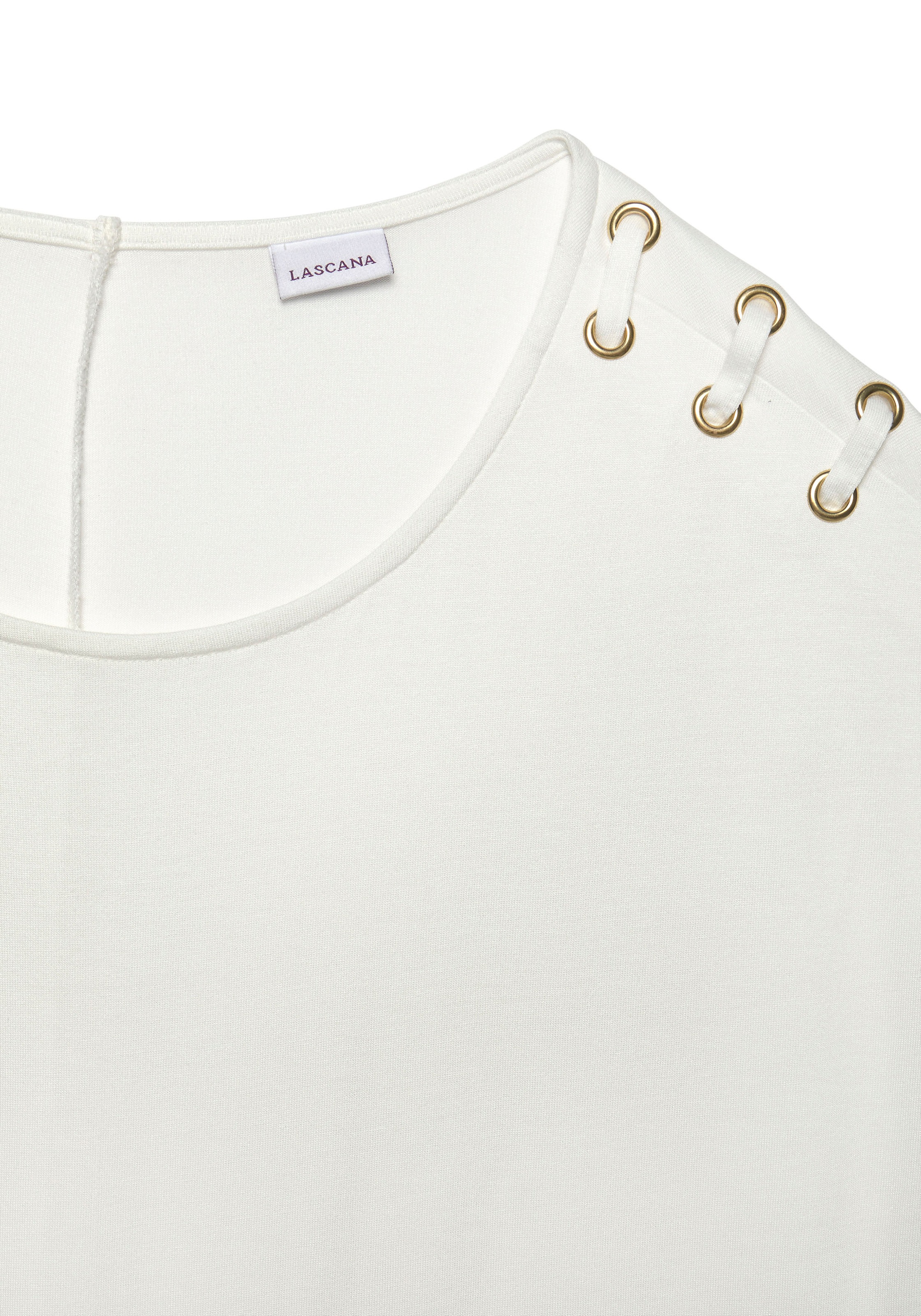 LASCANA Kurzarmshirt, mit Schnüroptik auf den Schultern, T-Shirt, weiche Jerseyqualität