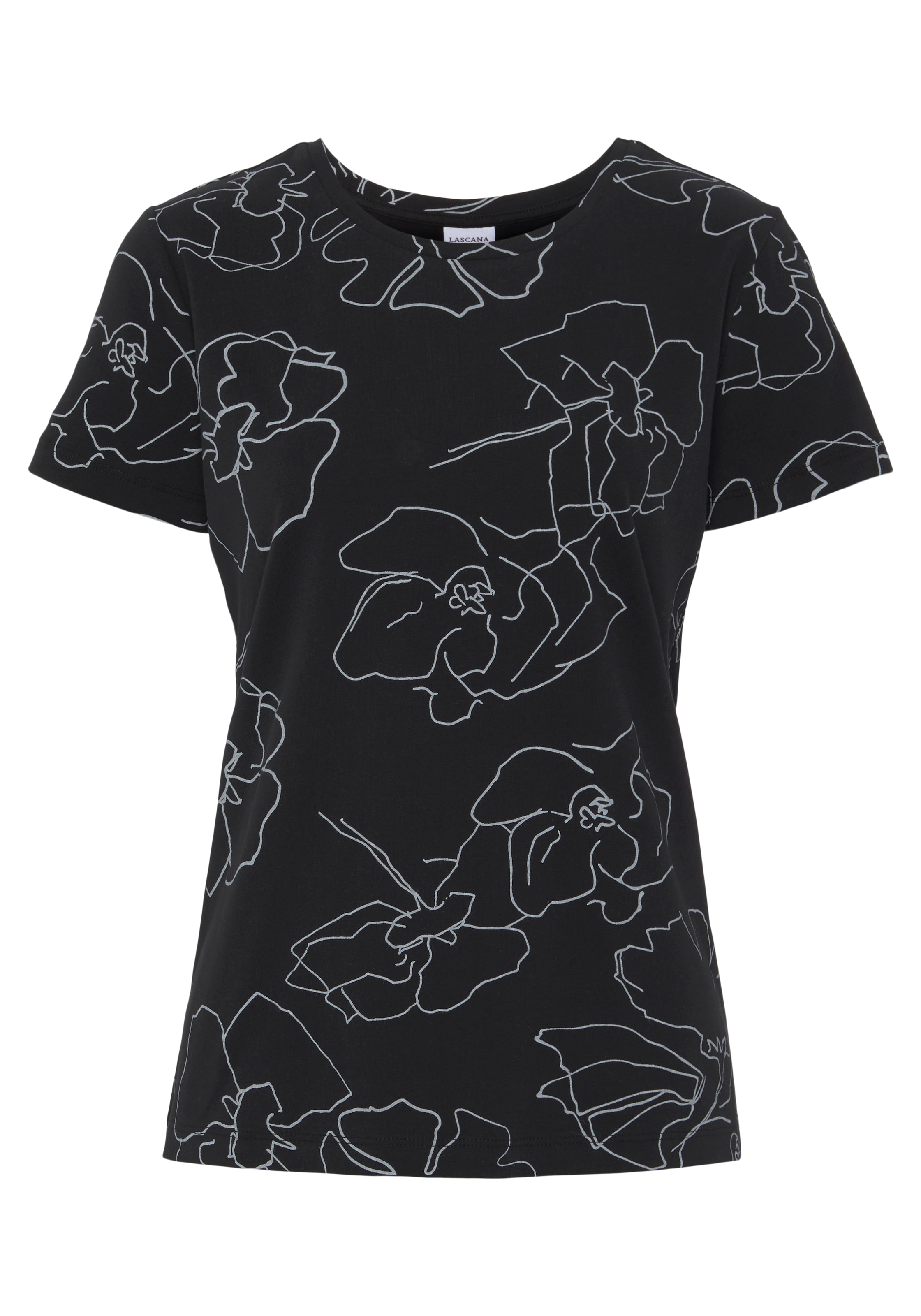 LASCANA Kurzarmshirt, mit Blütendruck, Loungewear