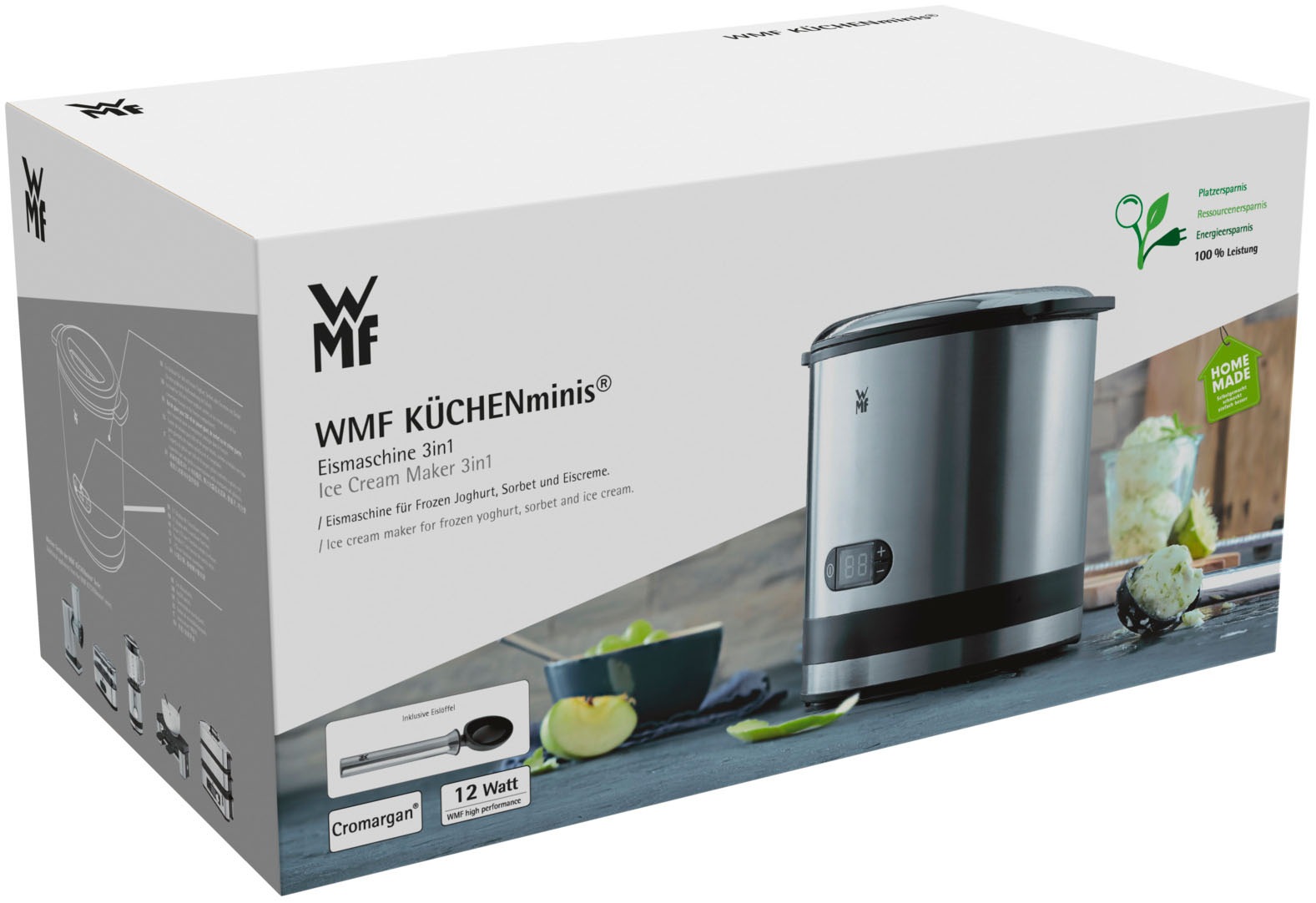 WMF Eismaschine »KÜCHENminis® 3-in-1 Eiscreme/Frozen Yogurt/Sorbet, Eiswürfelbehälter«, 0,3 l, 12 W, mit Timer für flexible Zubereitung, spülmaschinengeeignete Teile