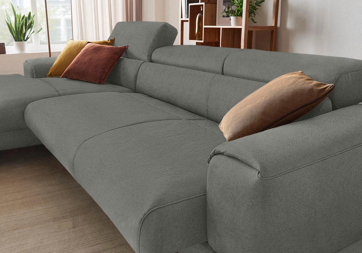 W.SCHILLIG Ecksofa »piedroo, Designsofa mit tollem Sitzkomfort, bequem und elegant, L-Form«, Kopfteilverstellung, wahlweise mit Sitztiefenverstellung, Breite 343cm
