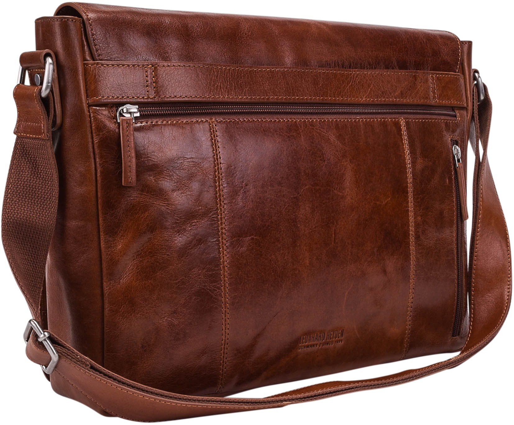 Leonhard Heyden Umhängetasche »Cambridge L, cognac«, mit 15-Zoll Laptopfach und Trolley-Aufsteck-System