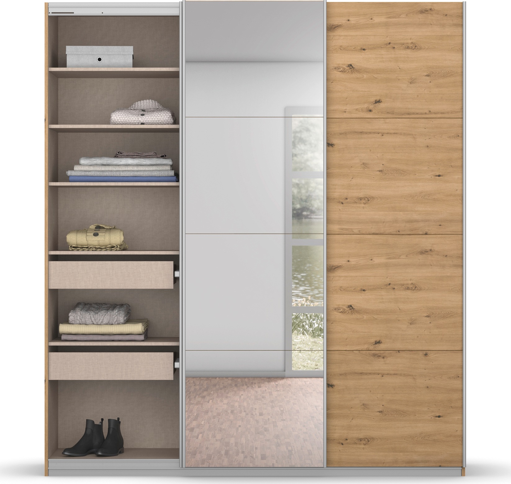 rauch Schwebetürenschrank Koluna, mit Spiegel, inkl. 2 Innenschubladen sowie extra Böden