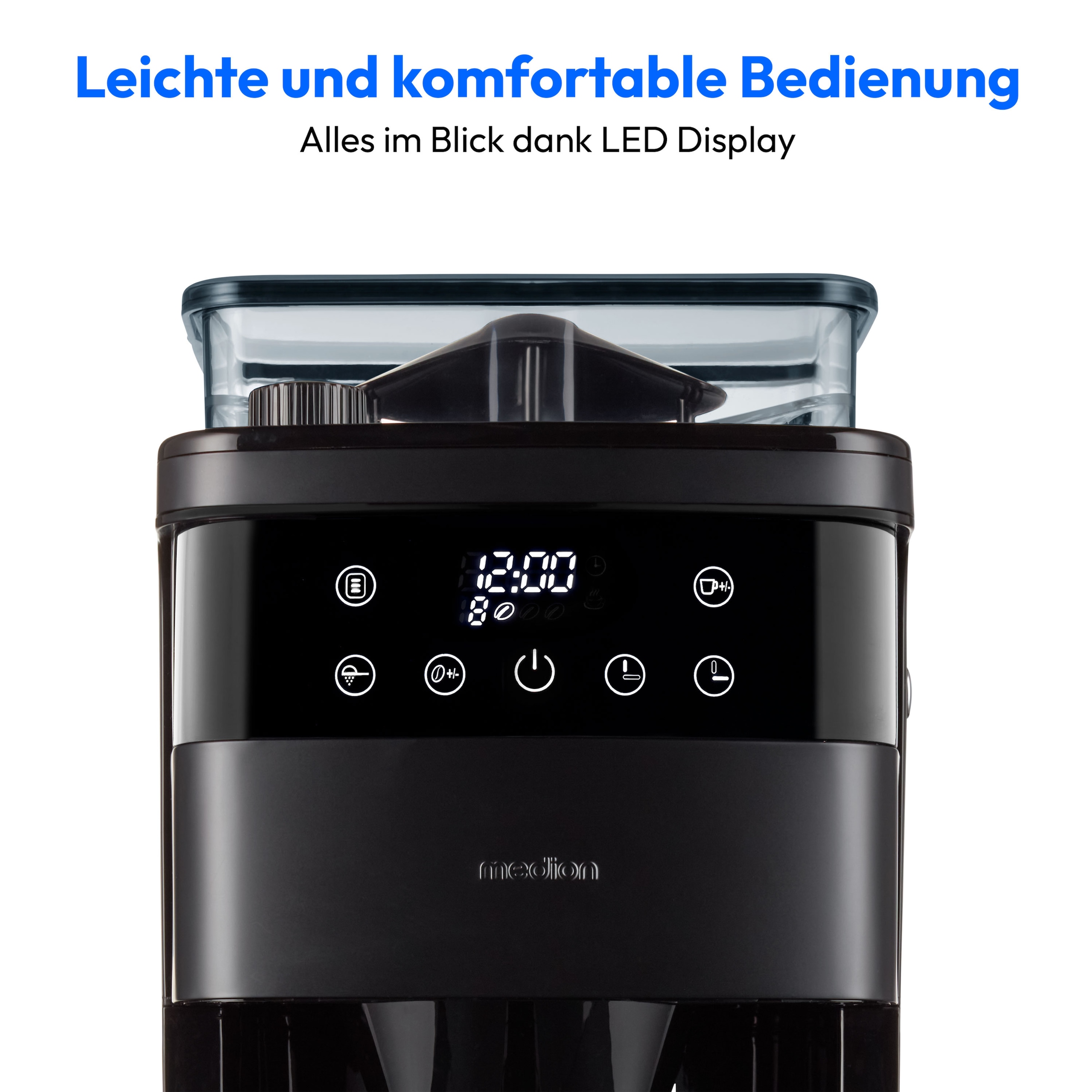 Medion® Kaffeemaschine mit Mahlwerk »MD 19911, 8 Mahlstufen, 1 L Wassertank, Thermoskanne, Timerfunktion«, Permanentfilter, Tropfstopp, automatische Abschaltung