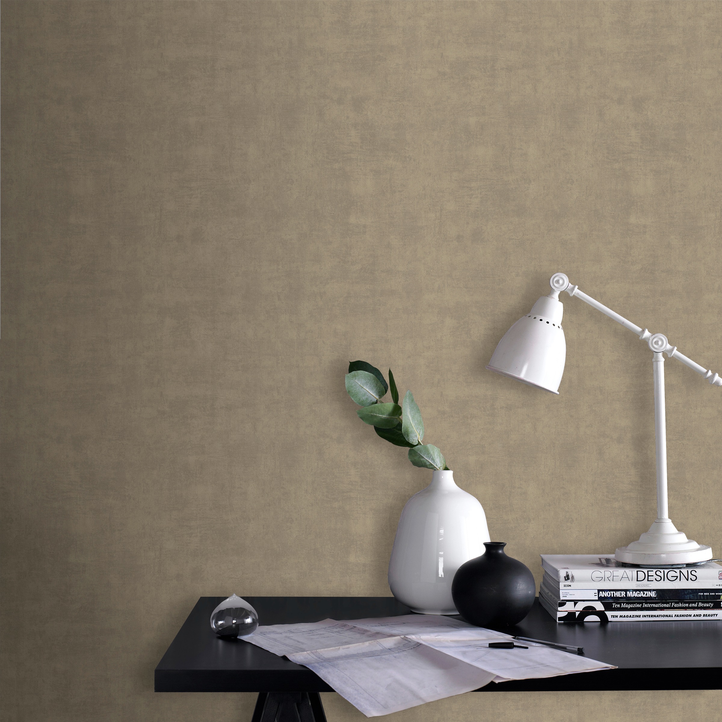 WOW Vliestapete »Beton Uni« Steinoptik geprägt Taupe - 10m x 52cm