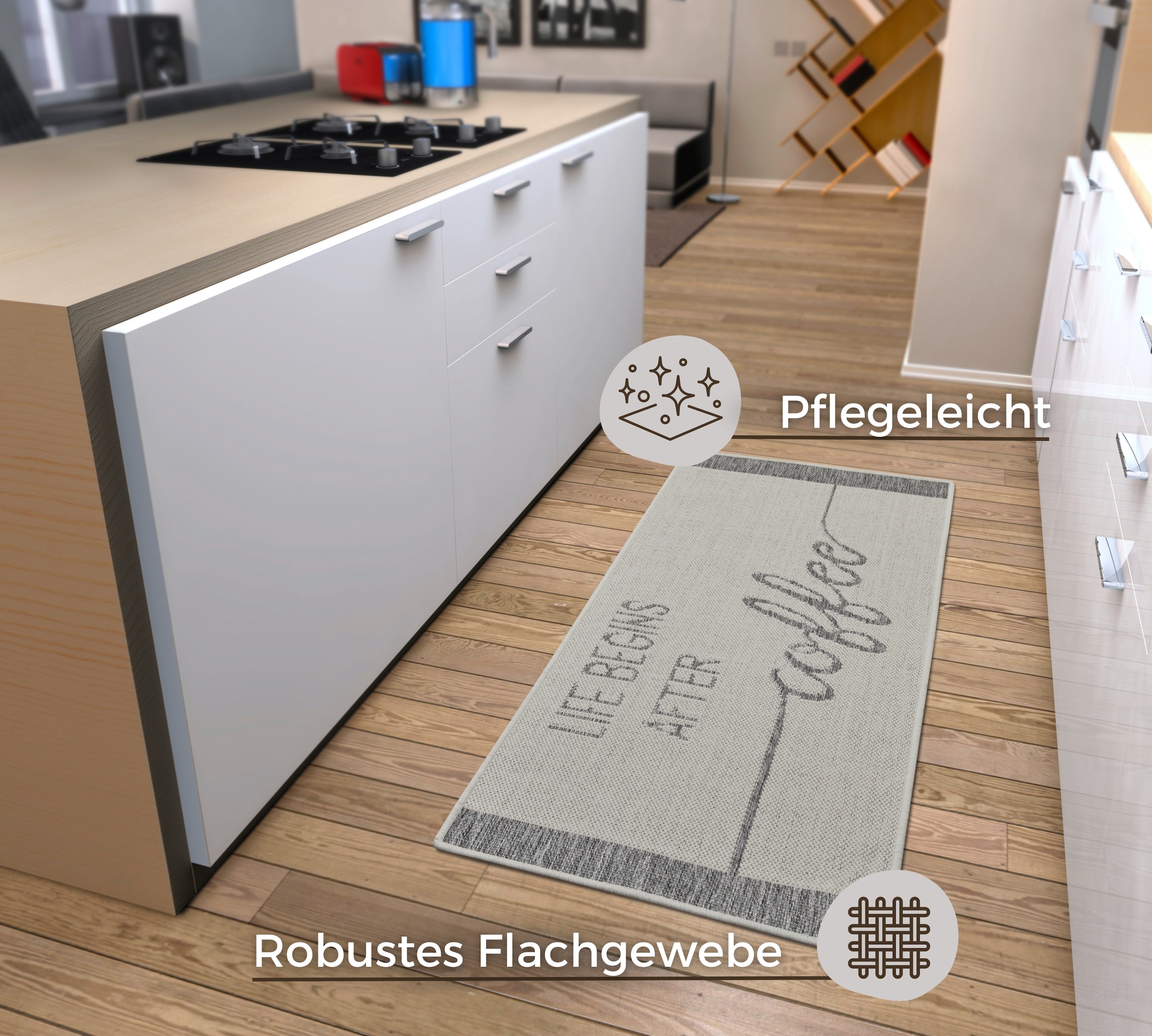 HANSE Home Küchenläufer »Life Begins After Coffee«, rechteckig, 5 mm Höhe, Läufer, Rutschfest, Küchenteppich, Küche, Teppich, Pflegeleicht