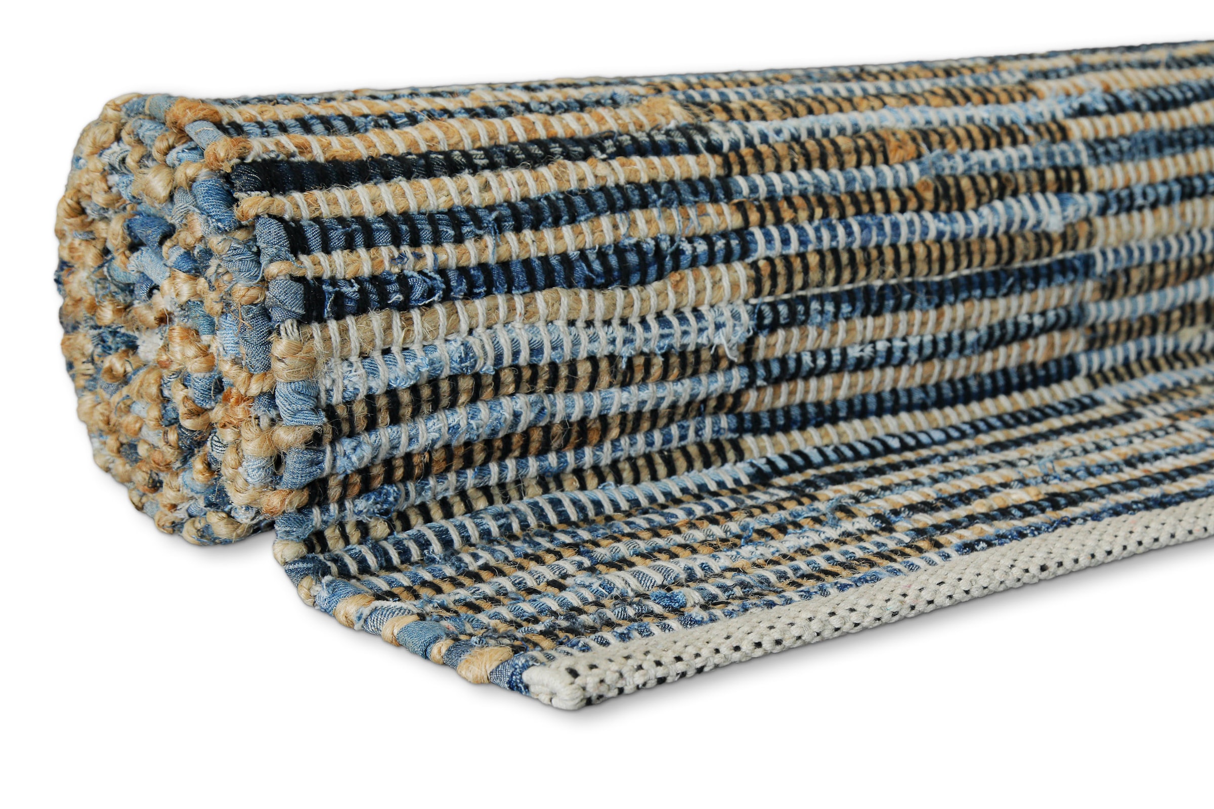 Wecon home Teppich »Denim Blues«, rechteckig, 6 mm Höhe, handgewebt, robust, pflegeleicht, skandi, Natur, Jute, Wohnzimmer
