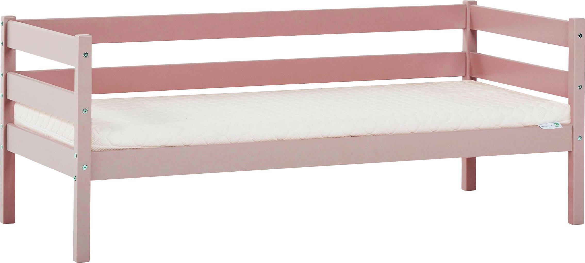 Einzelbett „ECO Comfort“, (Set), mit Rollrost in 8 Farben, wahlweise mit Matratze und Absturzsicherung, Pale Rose mit ECO-Dream Matratze