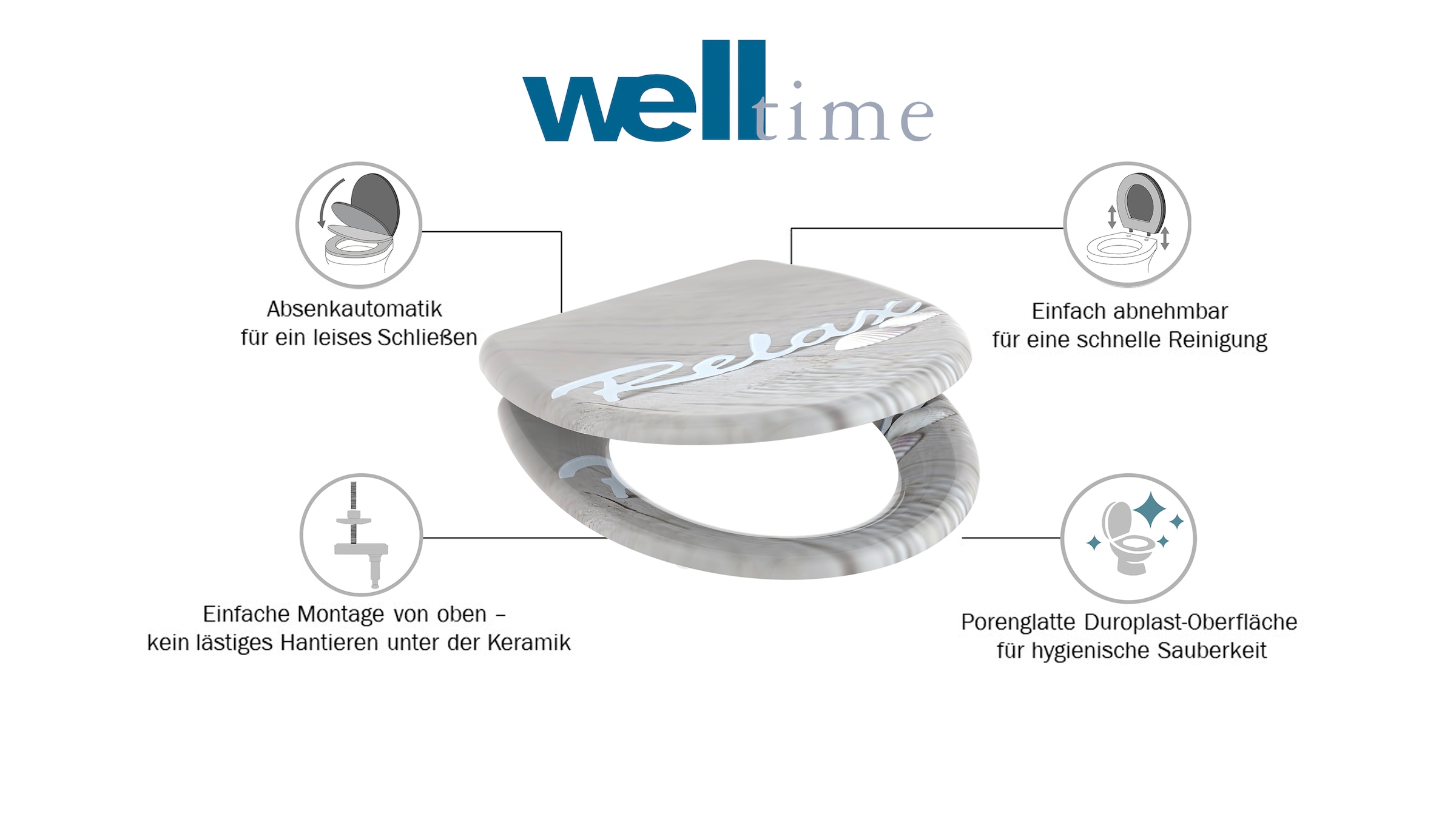 welltime WC-Sitz »Relax«, abnehmbar, Absenkautomatik, bruchsicher, kratzfest, Schnellverschluss