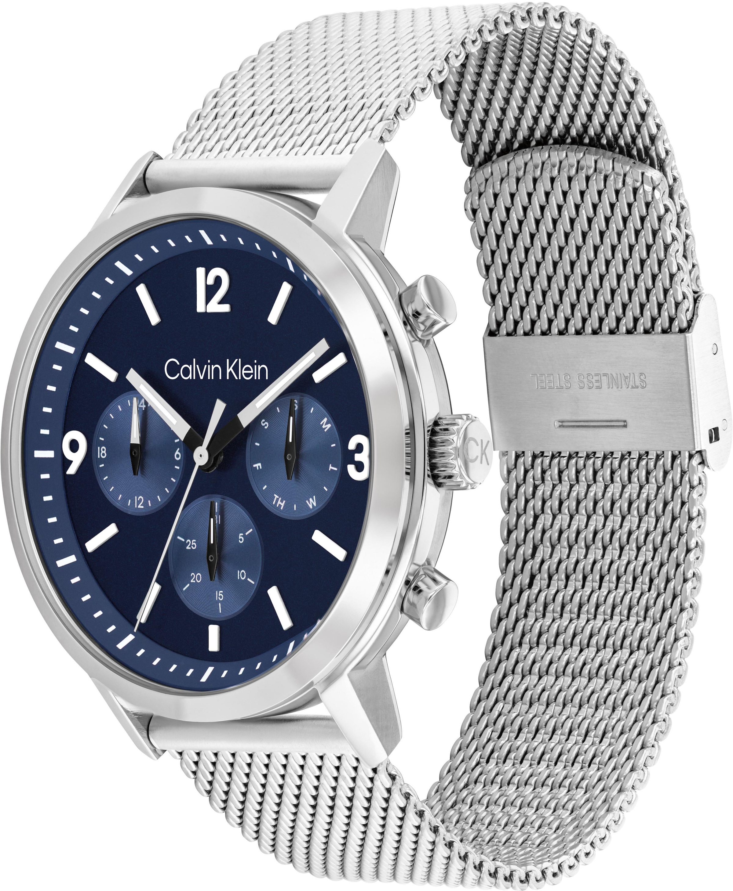 Calvin Klein Multifunktionsuhr »GAUGE«, Quarzuhr, Armbanduhr, Herrenuhr, Datum, Edelstahlarmband