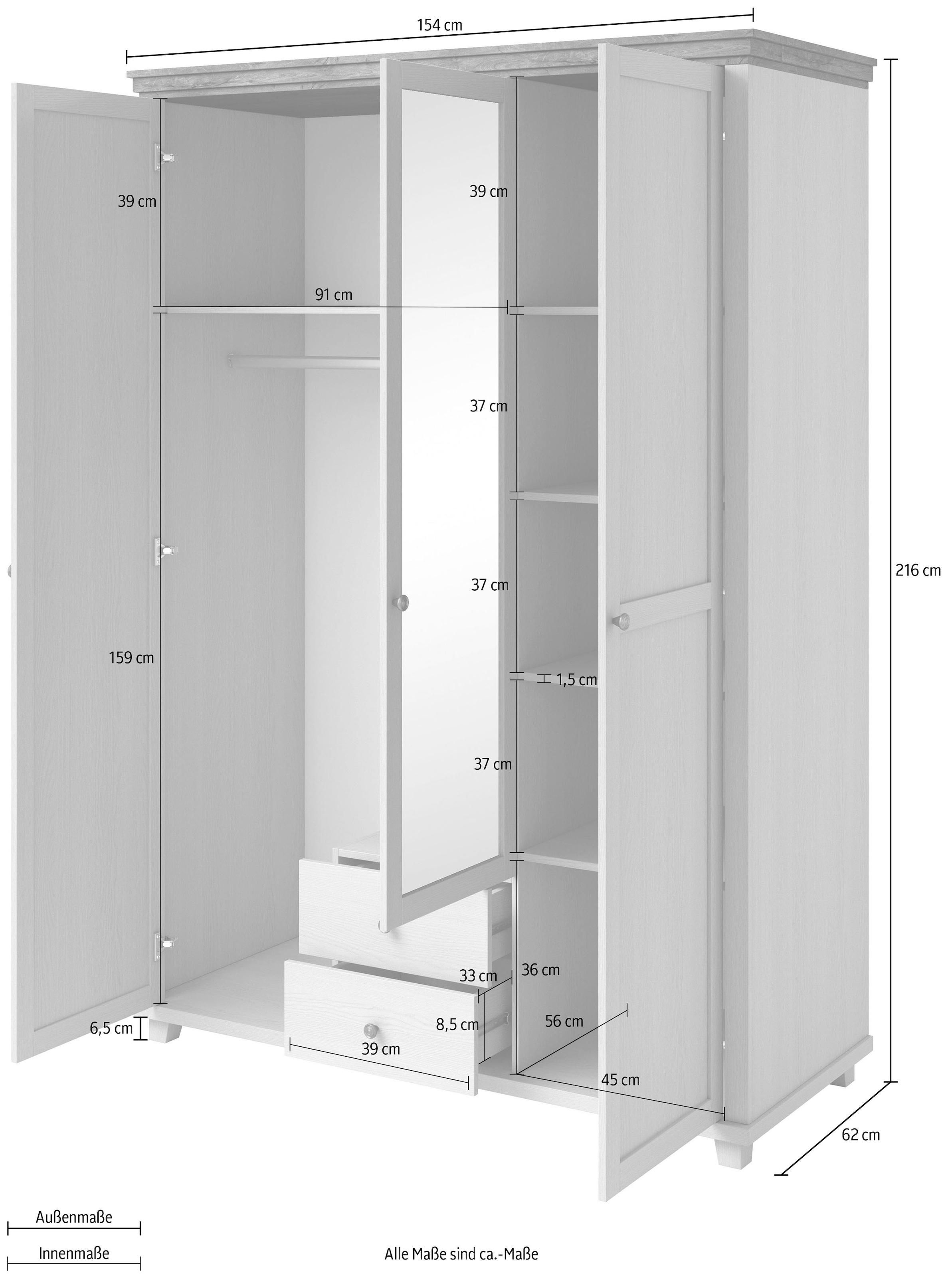 Home affaire Drehtürenschrank »Evora, Landhausschrank in 3 verschieden Größen, Türen mit Soft- Close«, Kleiderschrank mit Spiegel, aus FSC®-zertifiziertem Holzwerkstoff