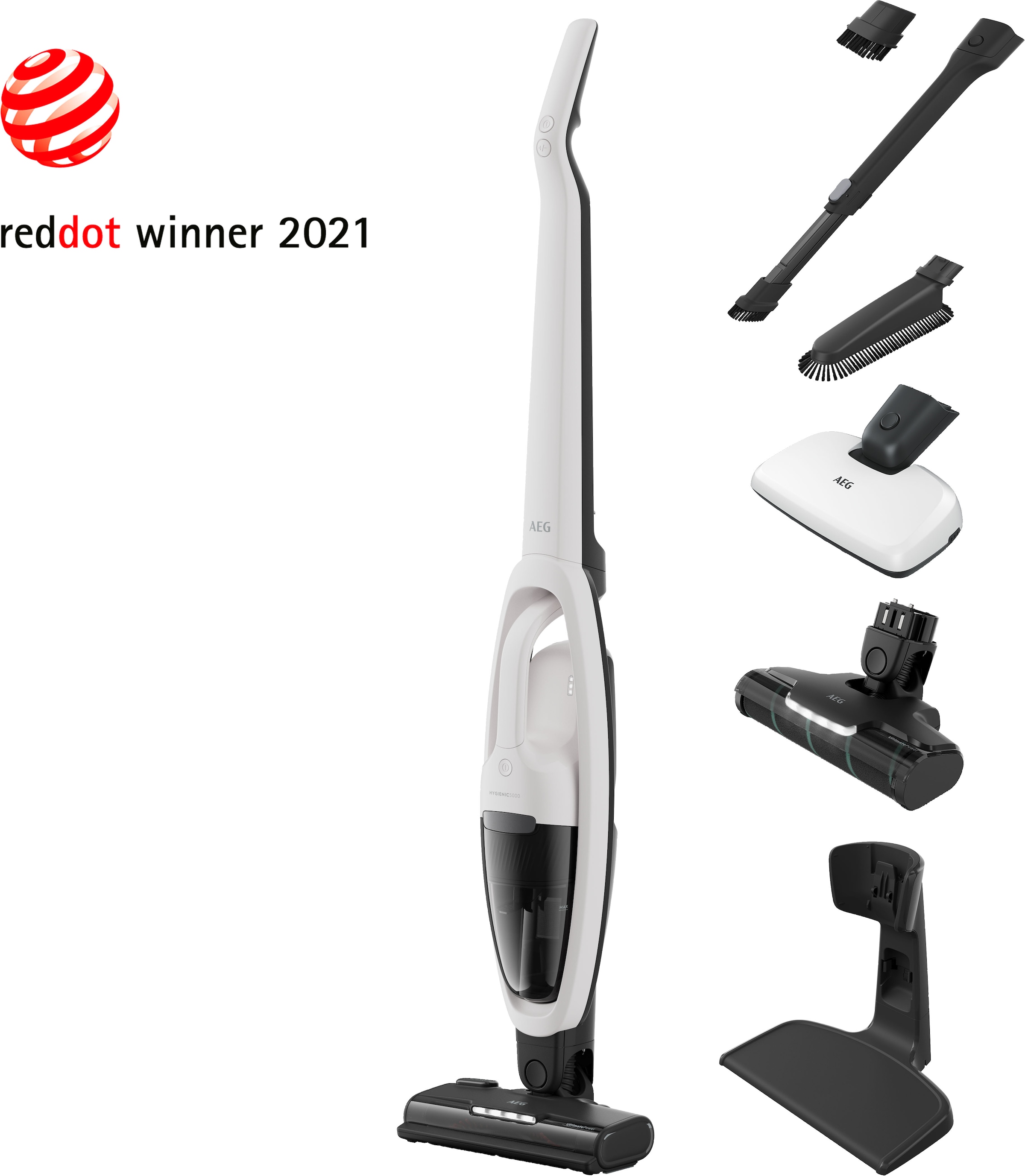 AEG Akku-Hand-und Stielstaubsauger »HYGIENIC 5000 AKKU-STAUBSAUGER (AS52H212XN)« 2in1, leise 79 dB(A), 58 % Recyclingmaterial, bis zu 50 Min. Laufzeit