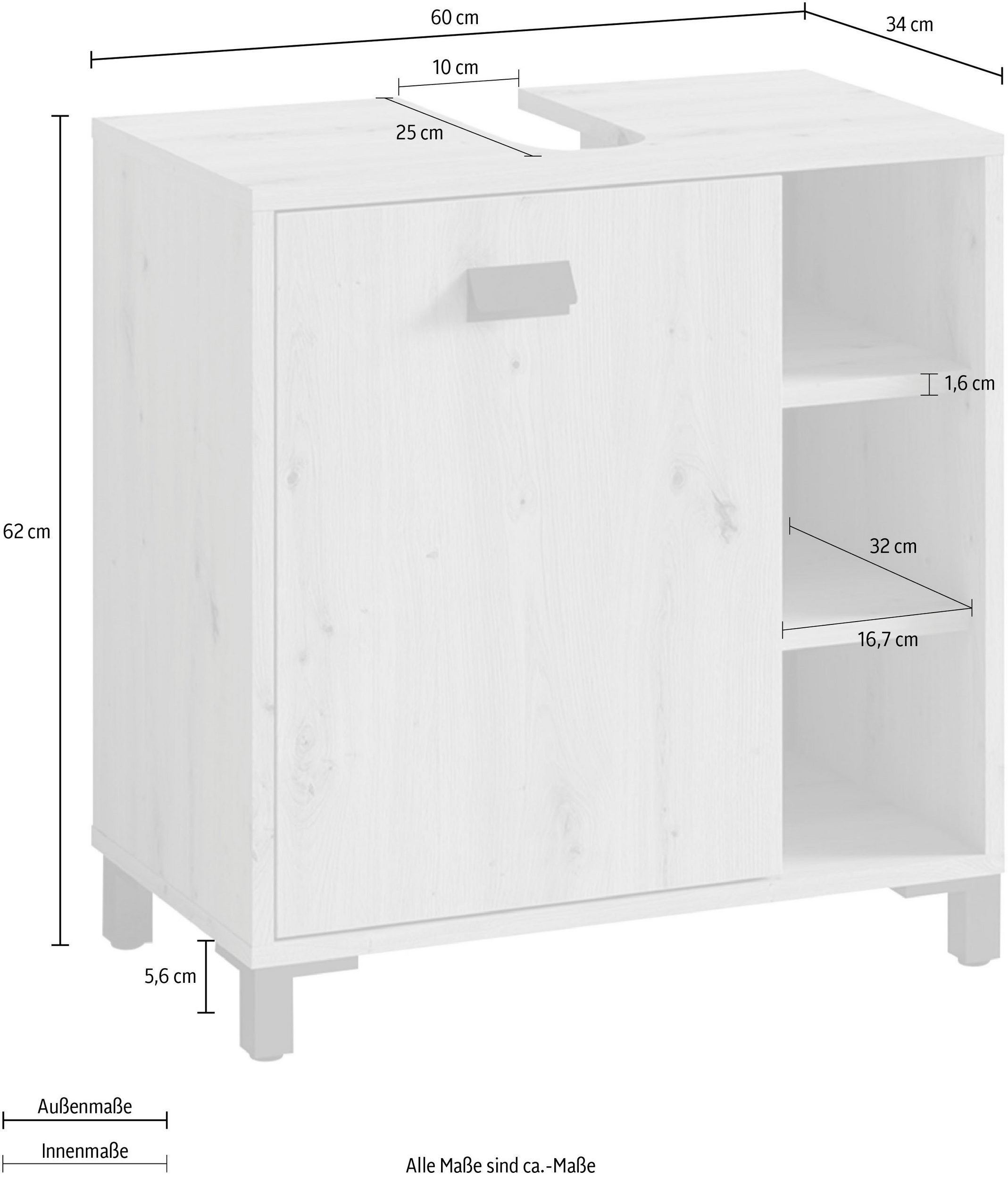 byLIVING Waschbeckenunterschrank »Wellness«, (1 St.), 60cm Waschbeckenunterschrank mit Metallgriff und viel Stauraum.