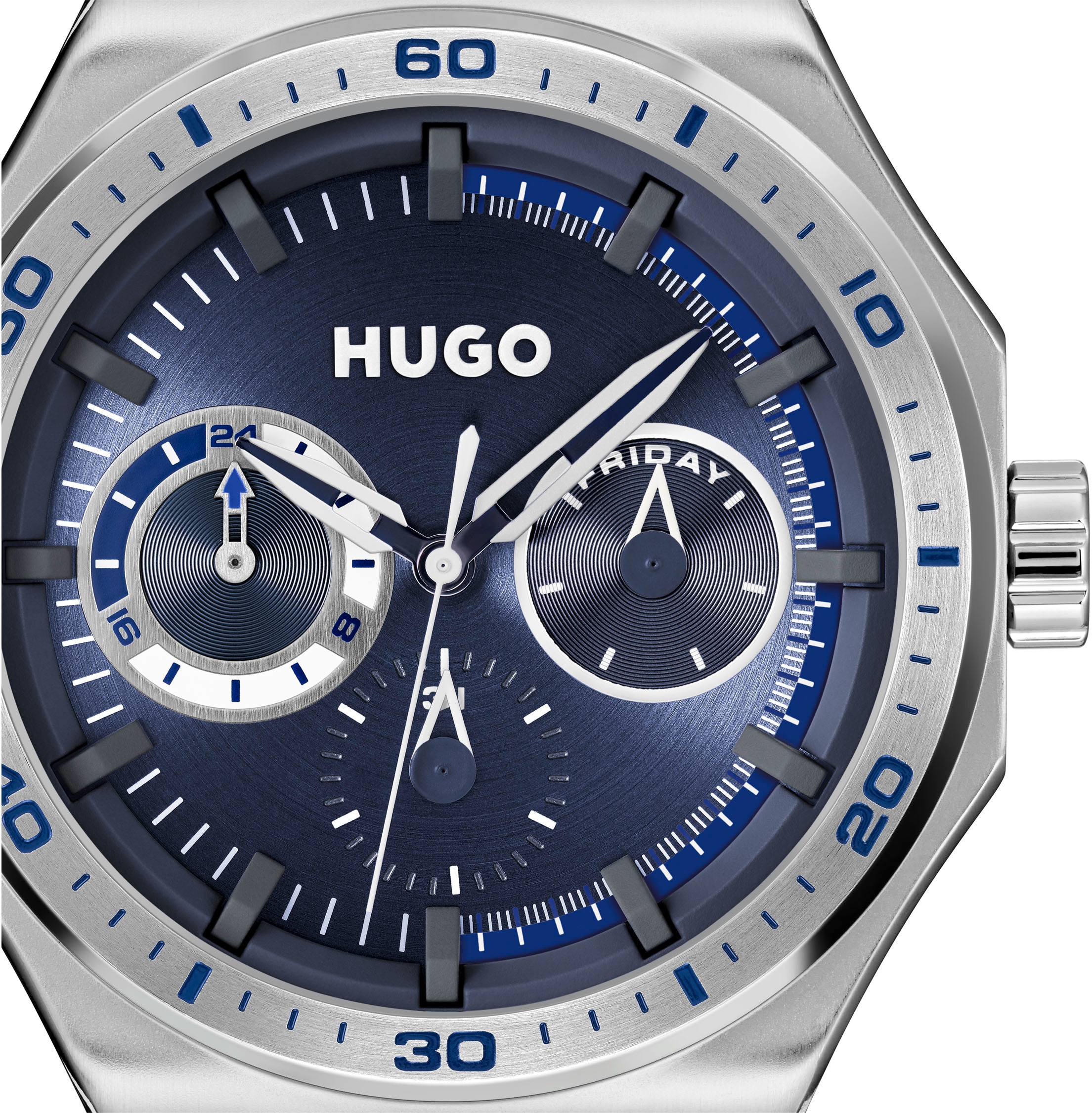 HUGO Multifunktionsuhr »#GRAIL SPORT«, Quarzuhr, Armbanduhr, Herrenuhr, Edelstahlarmband, analog