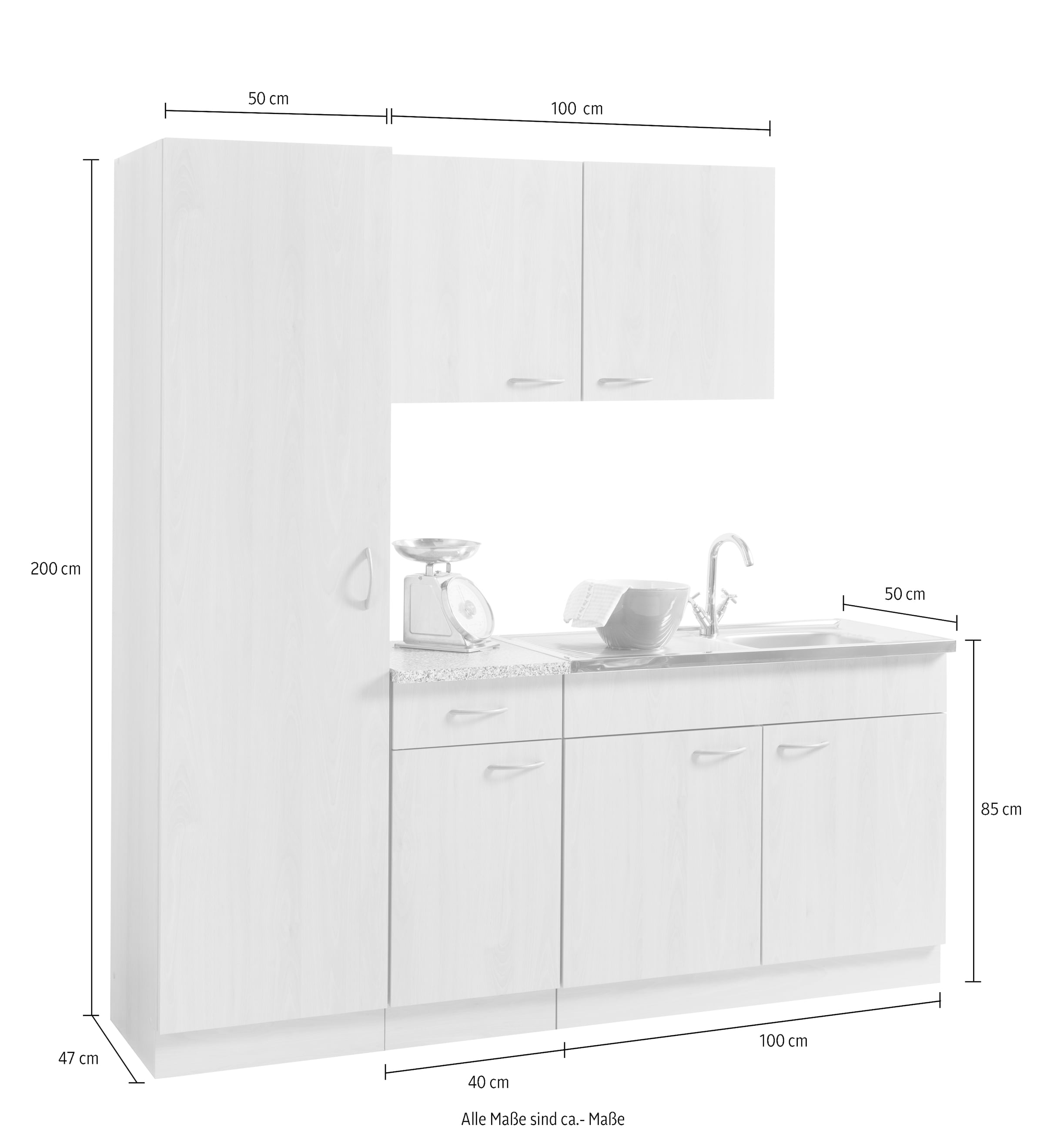 wiho Küchen 190 50 cm cm 28 Raten kaufen auf Küche Tiefe starker Breite Arbeitsplatte, mm mit »Kiel«