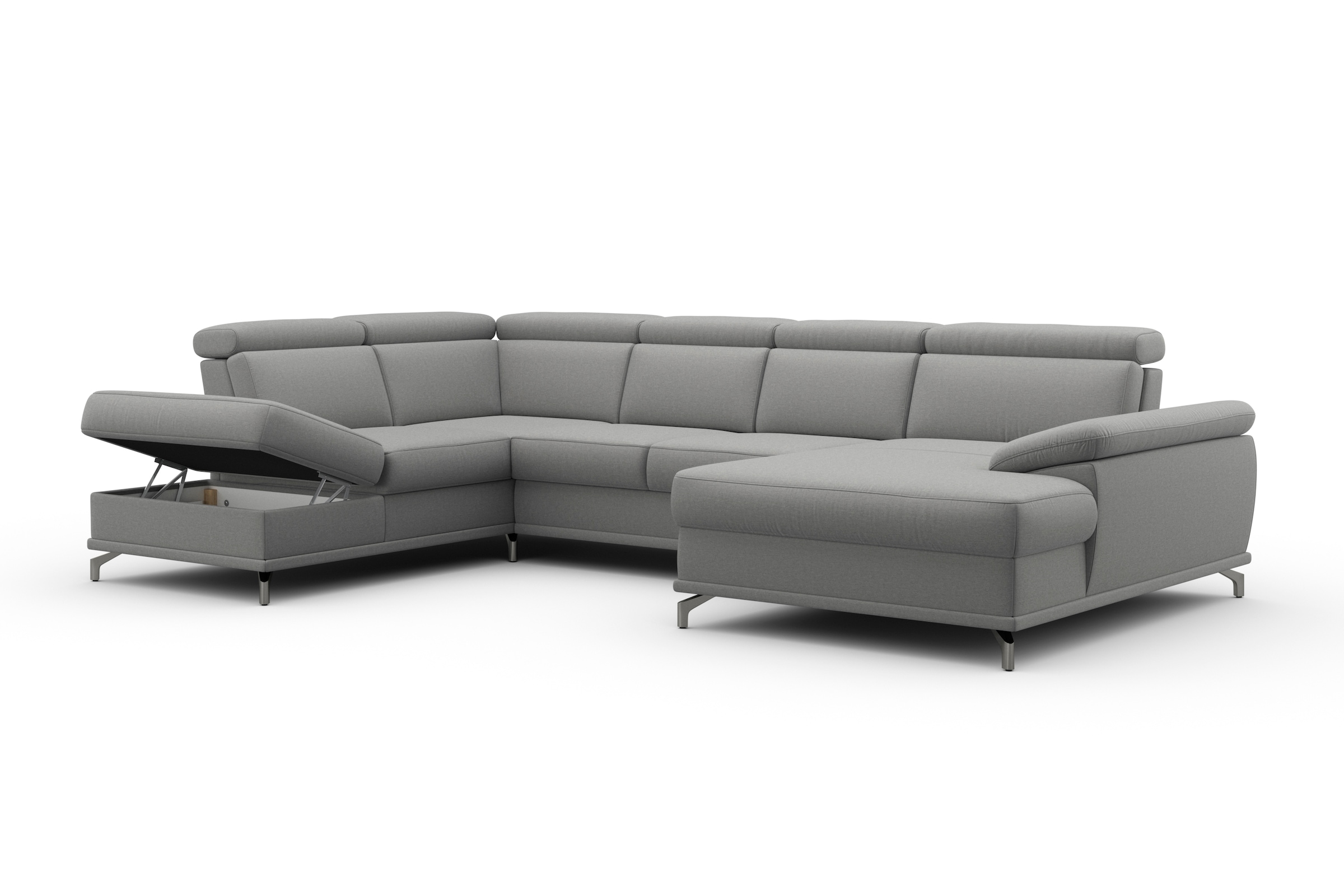 sit&more Wohnlandschaft »Cabrio U-Form, mit Sitztiefenverstellung, Arm- und Kopfteilverstellung«, 3 Nierenkissen, Federkern, optional Bettfunktion und Stauraum
