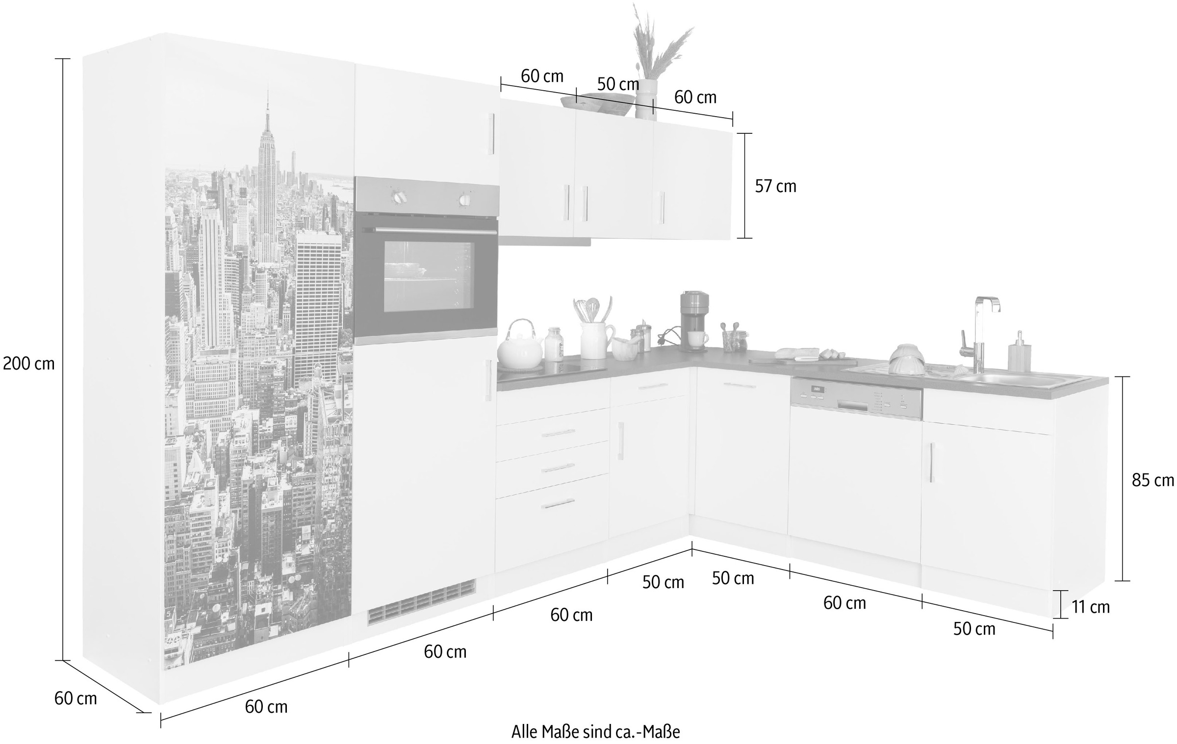 HELD MÖBEL Winkelküche »Paris«, Stellbreite 290/220 cm, wahlweise mit Induktionskochfeld