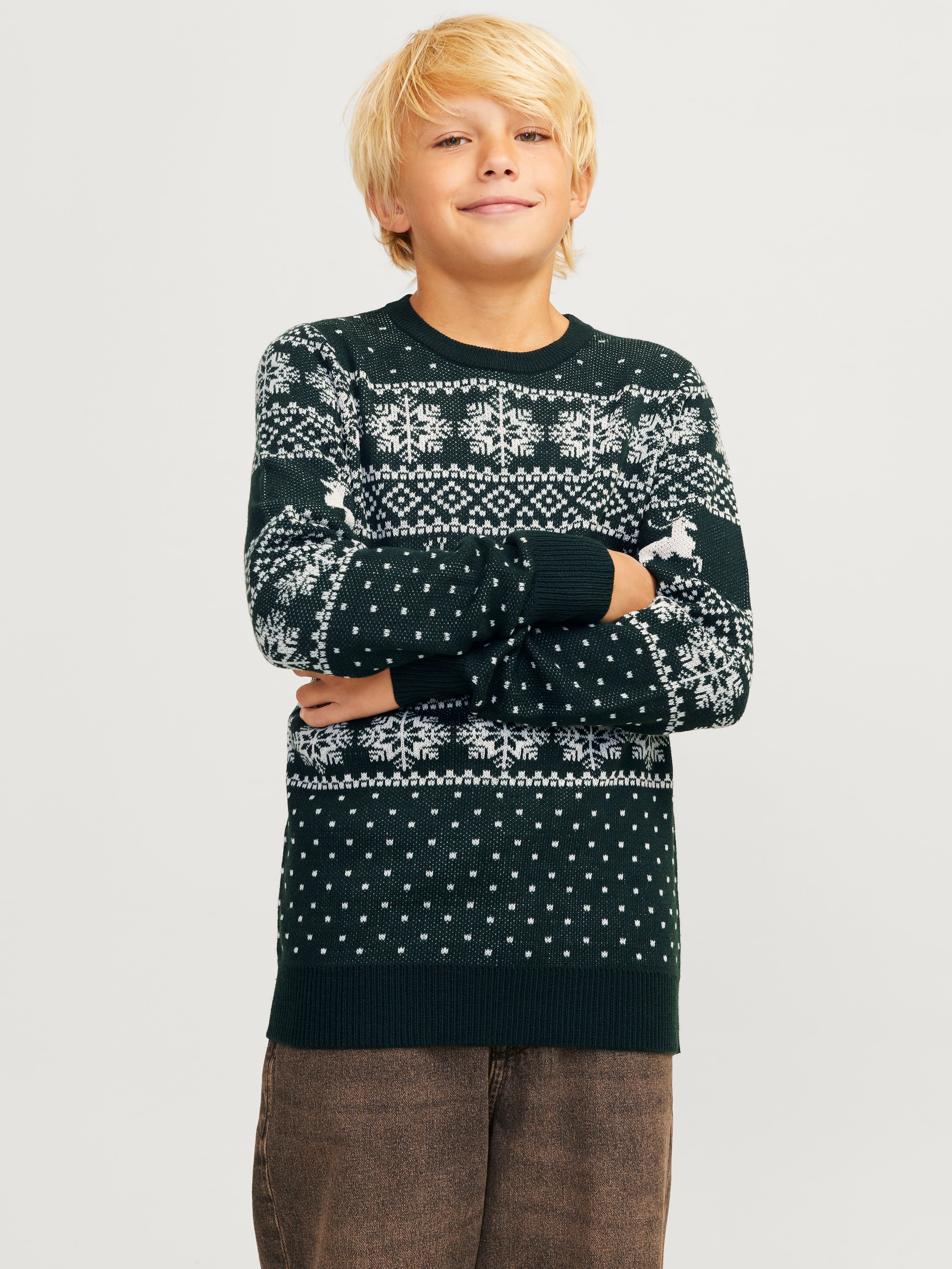 Rundhalspullover »JJXMAS GABRIEL KNIT CREW NECK JNR«, mit weihnachtlichem Muster