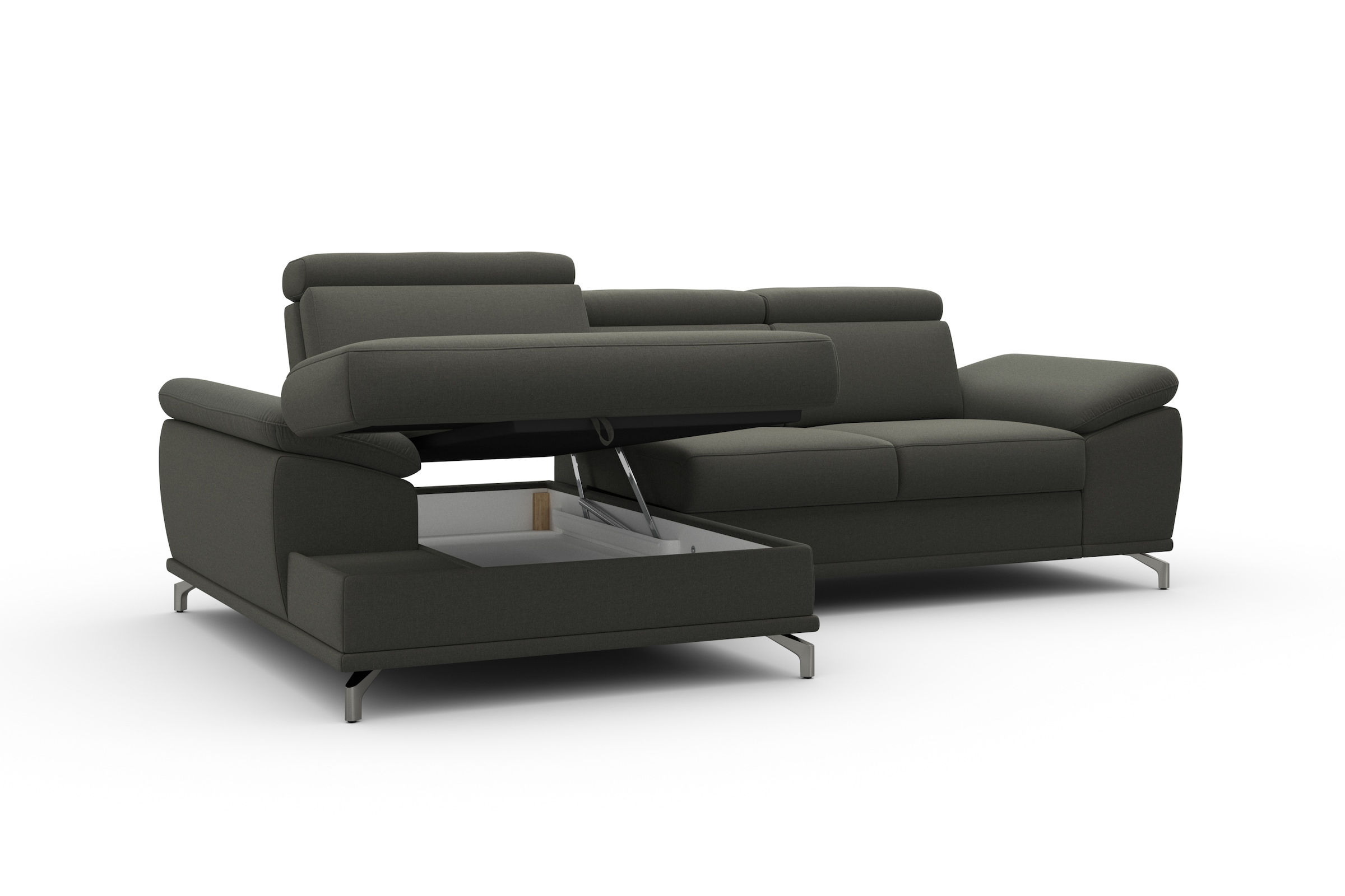 sit&more Ecksofa »Cabrio L-Form, mit Sitztiefenverstellung, Arm- und Kopfteilverstellung«, 2 Nierenkissen, Federkern, optional Bettfunktion und Stauraum