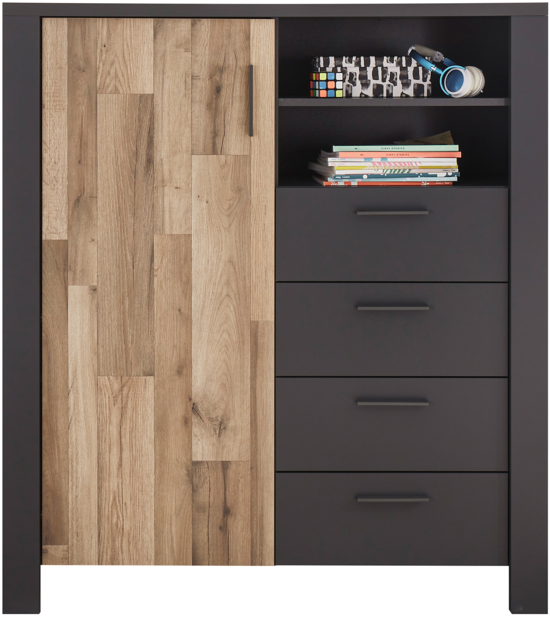 Begabino Schubkastenkommode »Dallas Hochkommode, Sideboard, Wäscheschrank«, mit Schubkästen, Schrank in Montana Oak-Graphit