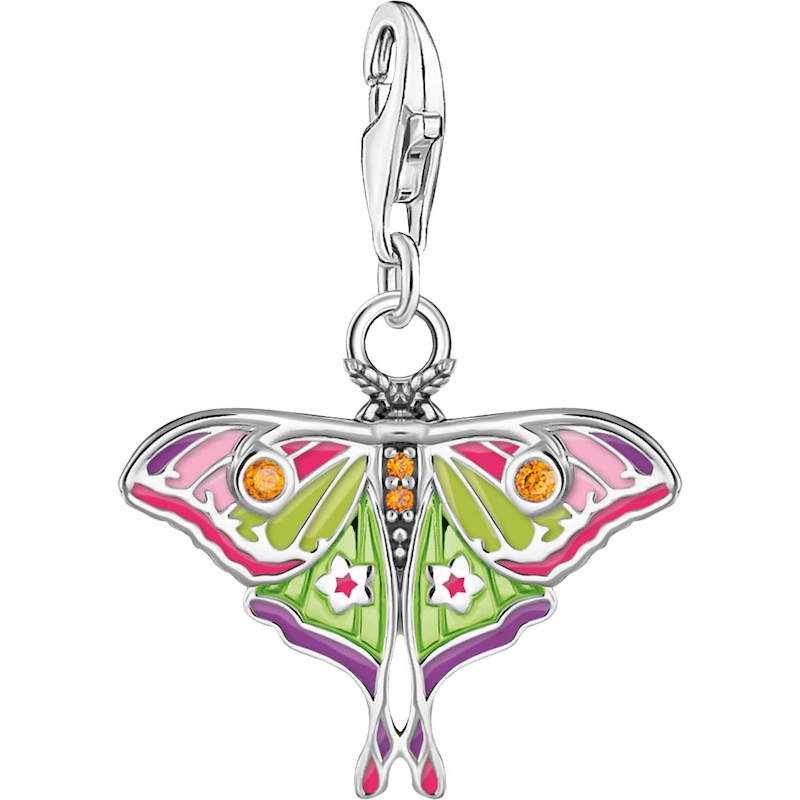 THOMAS SABO Charm-Einhänger »Charm Nachtfalter bunt« mit Zirkonia (synth.) silberfarben-orange + orange Charm Nachtfalter-Design bunt