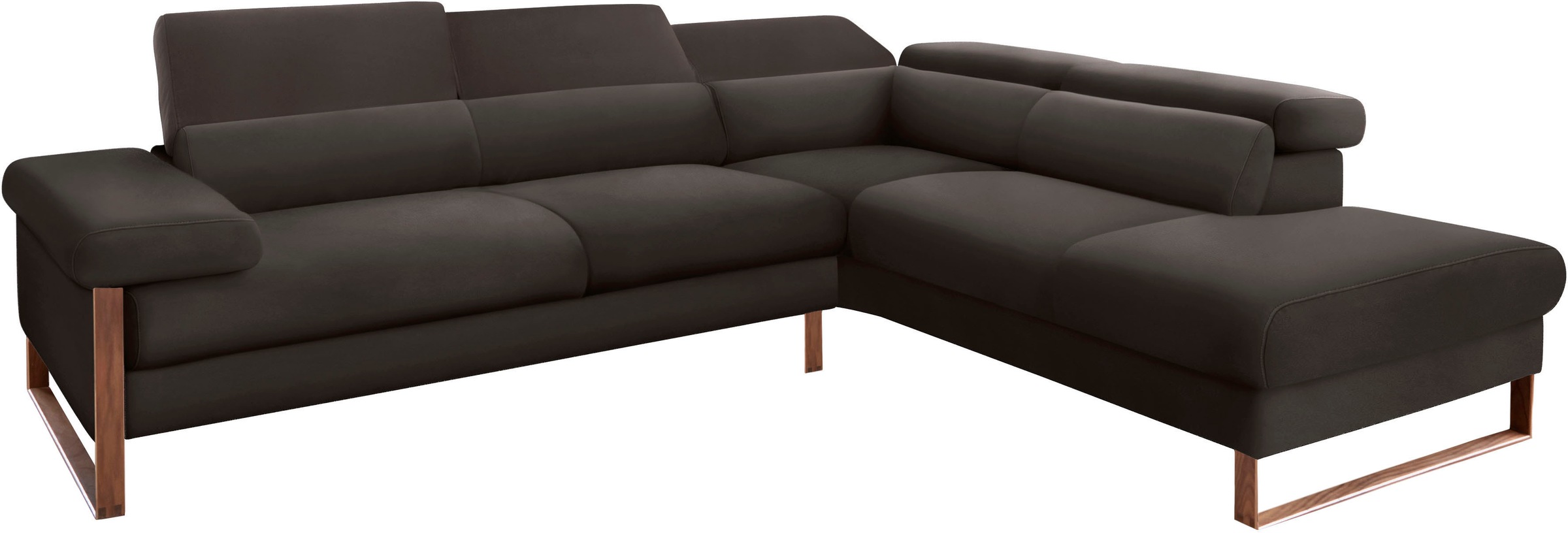 W.SCHILLIG Ecksofa »finn, Designsofa mit tollem Sitzkomfort, bequem, L-Form«, German Design Award 2016, Fußgestell Nussbaum natur, Breite 281 cm