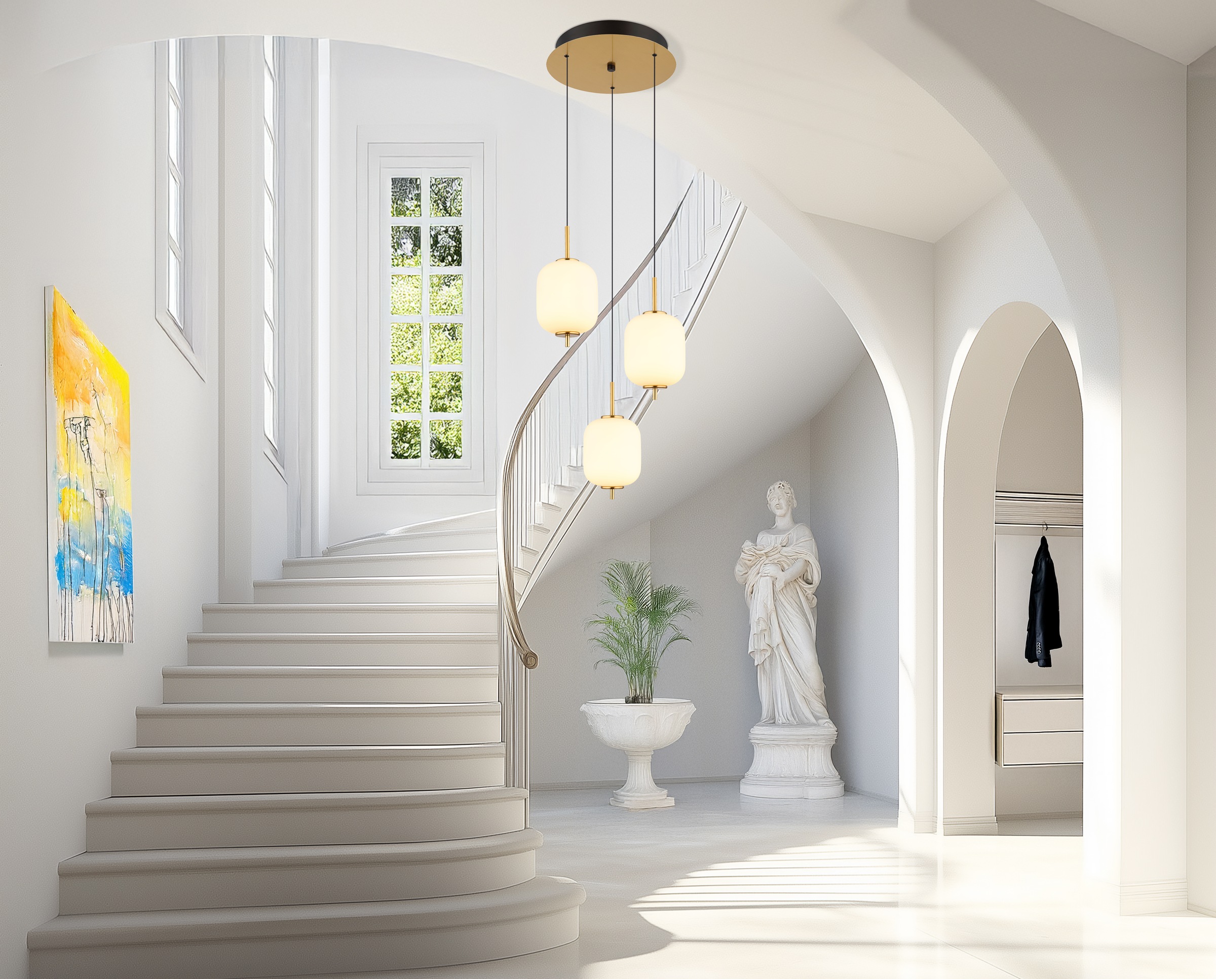 GLOBO LIGHTING LED Pendelleuchte »EWALD«, Leuchtmittel LED-Modul | LED fest integriert, Hängelampe/Hängeleuchte/Glas opal/höhenverstellbar/messingfarben