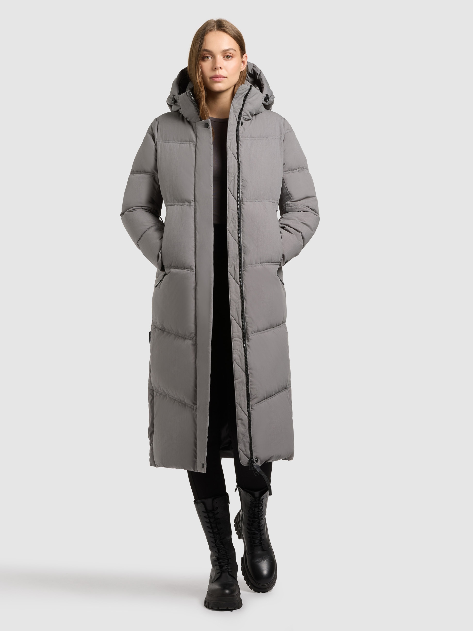 khujo Steppmantel »RITZ« praktische Seitenschlitze mit Reißverschluss, abnehmbare Kapuze