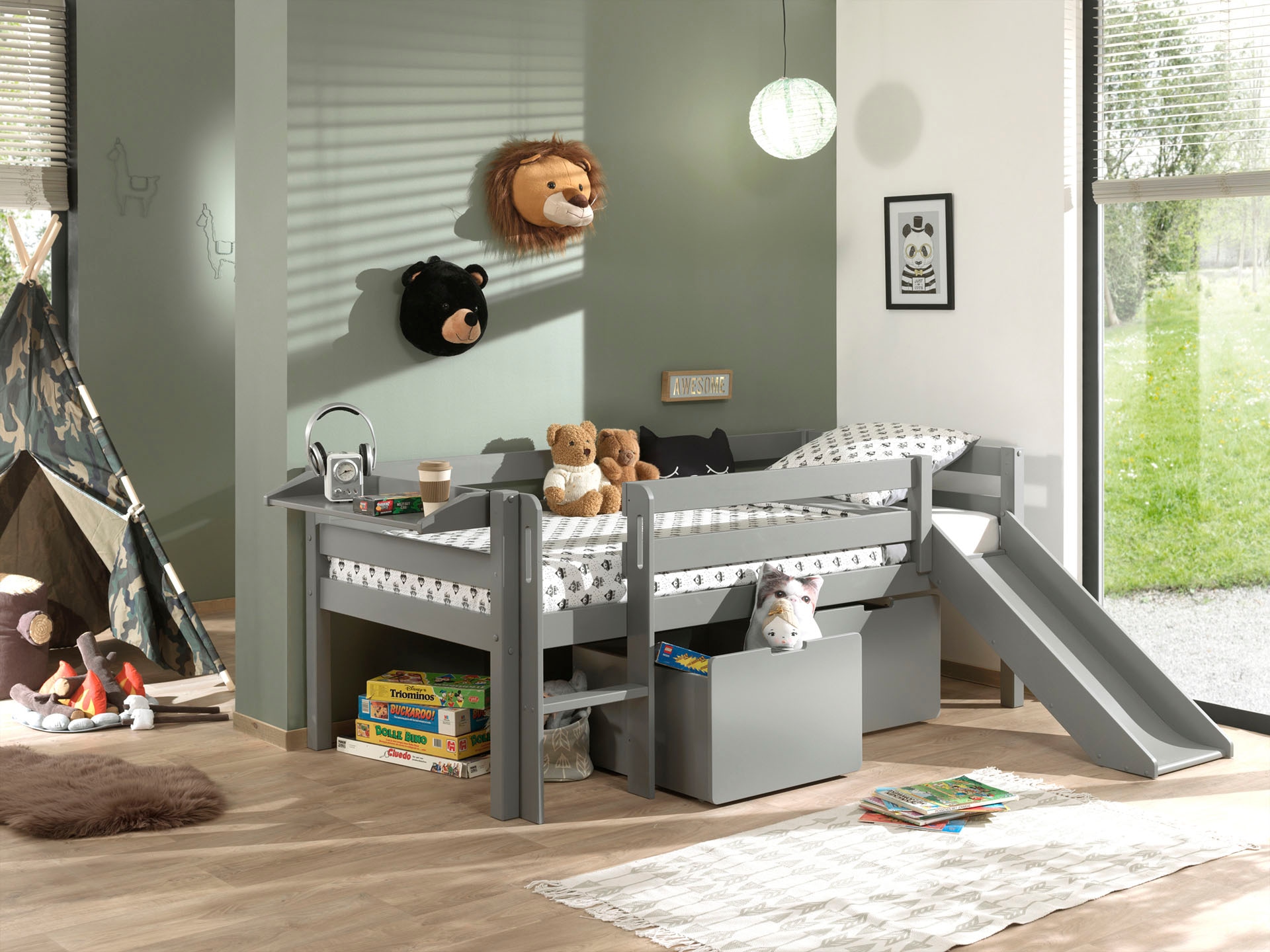 Vipack Spielbett »Pino, Kiefer massiv, mit Rolllattenrost, 2 Rollboxen, Mad günstig online kaufen