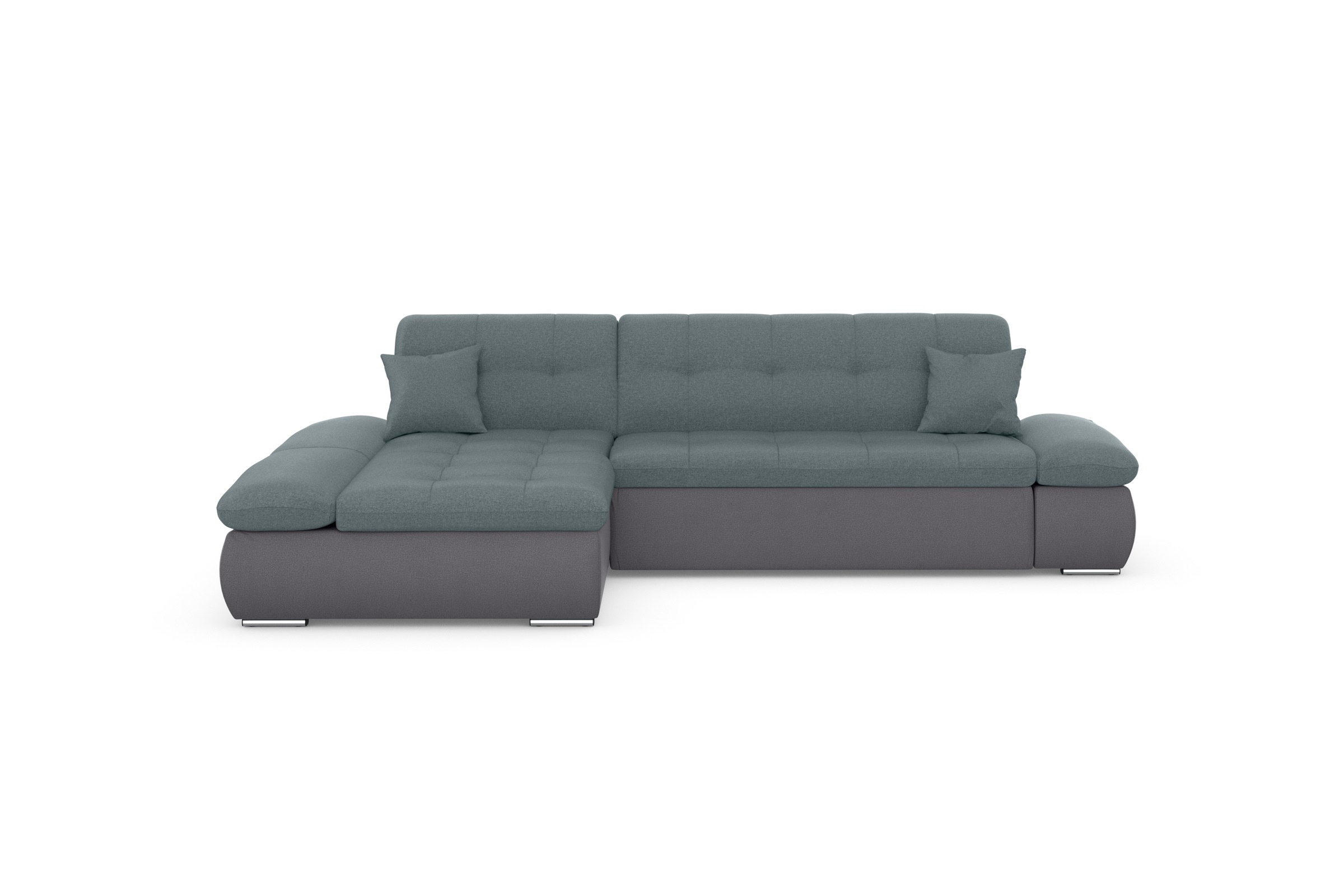 DOMO collection Ecksofa »Moric, L-Form, XXL-Sofa - Breite 300cm«, wahlweise mit Bettfunktion und Armteilverstellung, grau-eisblau