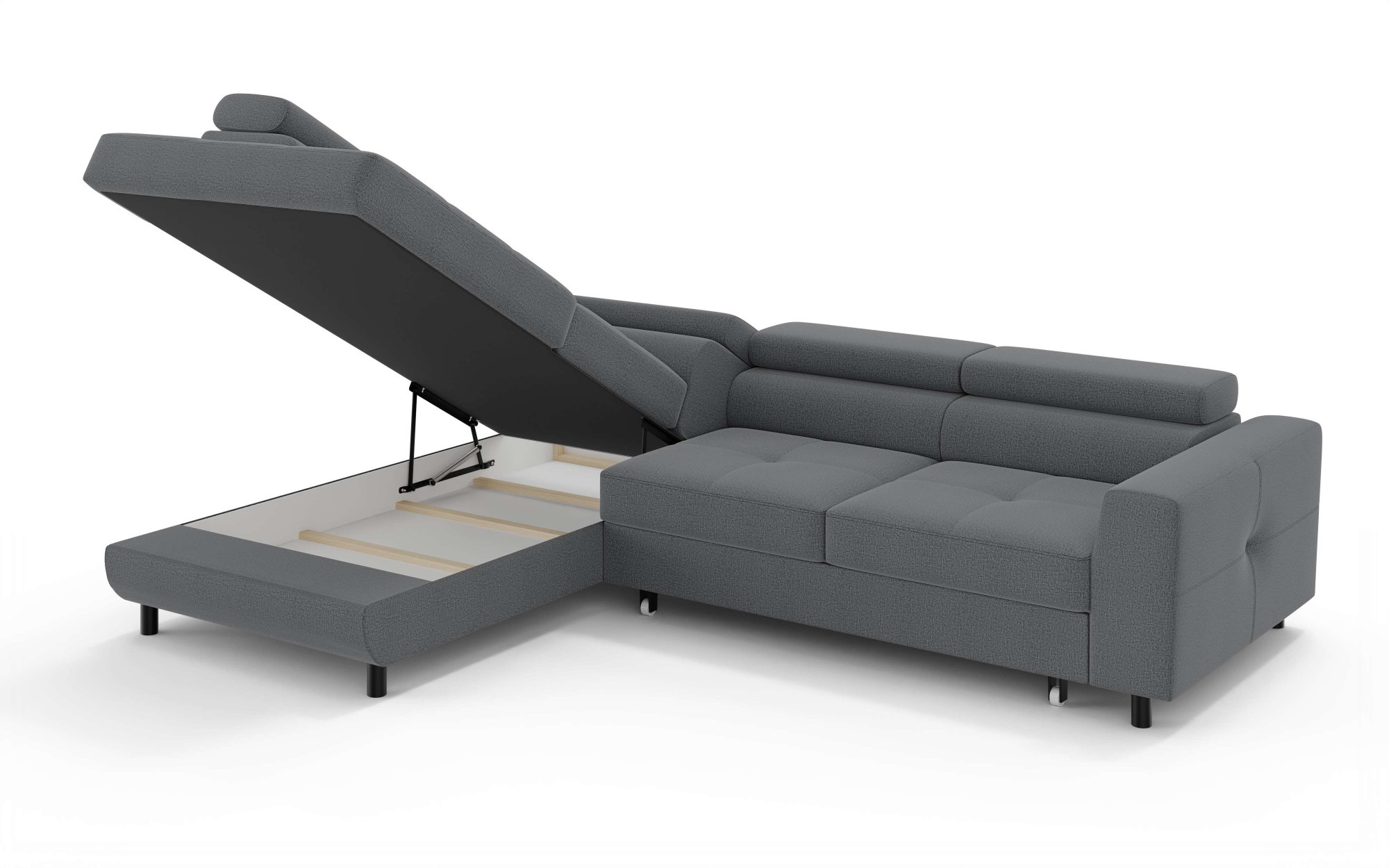 OTTO home Ecksofa »AADEN Schlafsofa mit verstellbaren Kopfstützen, B/T/H: 254/199/90 cm«, mit Bettfunktion und Bettkasten, Ottomane rechts/links bestellbar